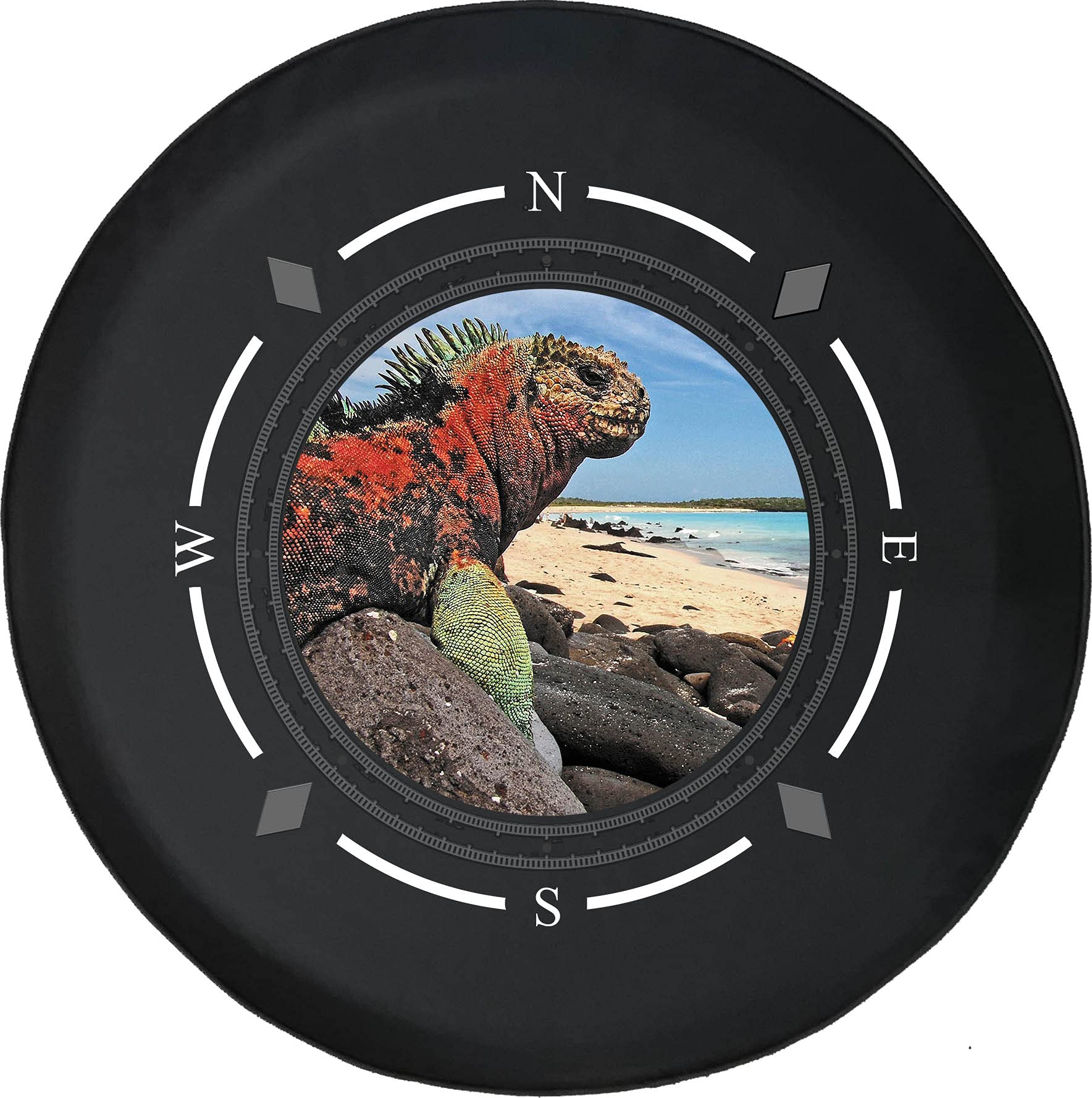 American Unlimited Spare Tire Cover with Compass & Iguana Design - Durable SUV, Trailer & RV Wheel Cover for Beach & Off-Road Adventures - Fits Most Vehicles