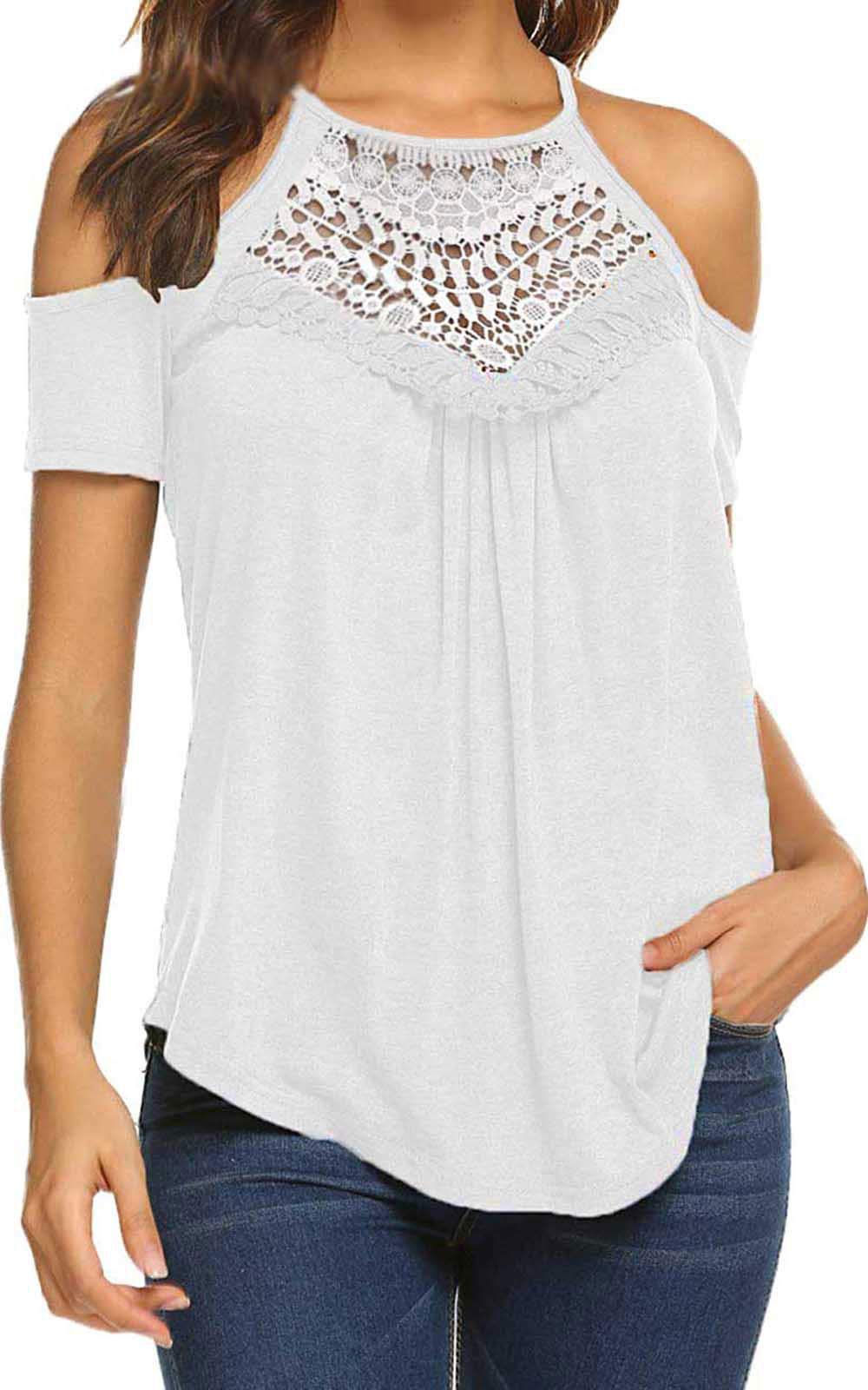 Women's V-Neck Short Sleeve Chiffon Blouse - Casual Polka Dot Summer Tops & Tunics for Beach, Office, and Date Night Outfits