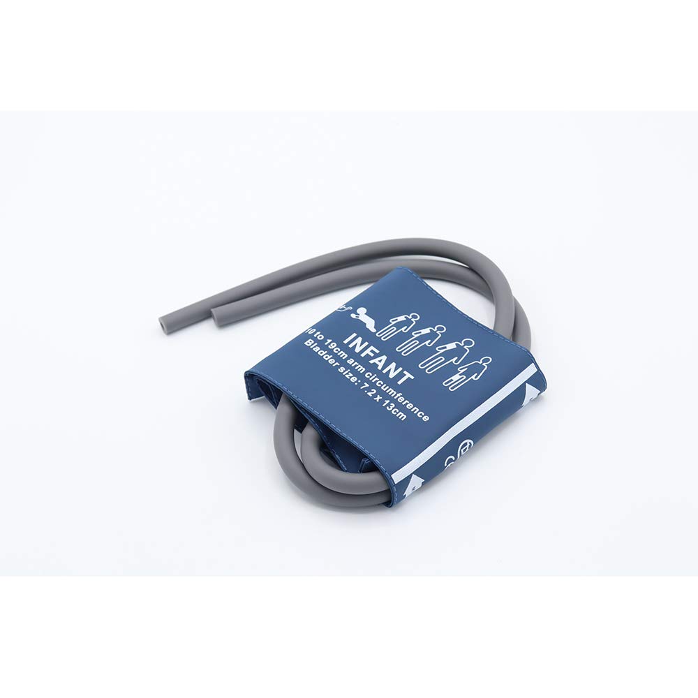 Universal NIBP Blood Pressure Cuff - Double Tube Infant BP Cuff (10-19cm Arm Circumference), Reusable PU Replacement Cuff for Patient Monitor, No Connector (Blue with Storage Bag) - Perfect for Neonatal Care, Pediatric Clinics & Home Health Monitoring