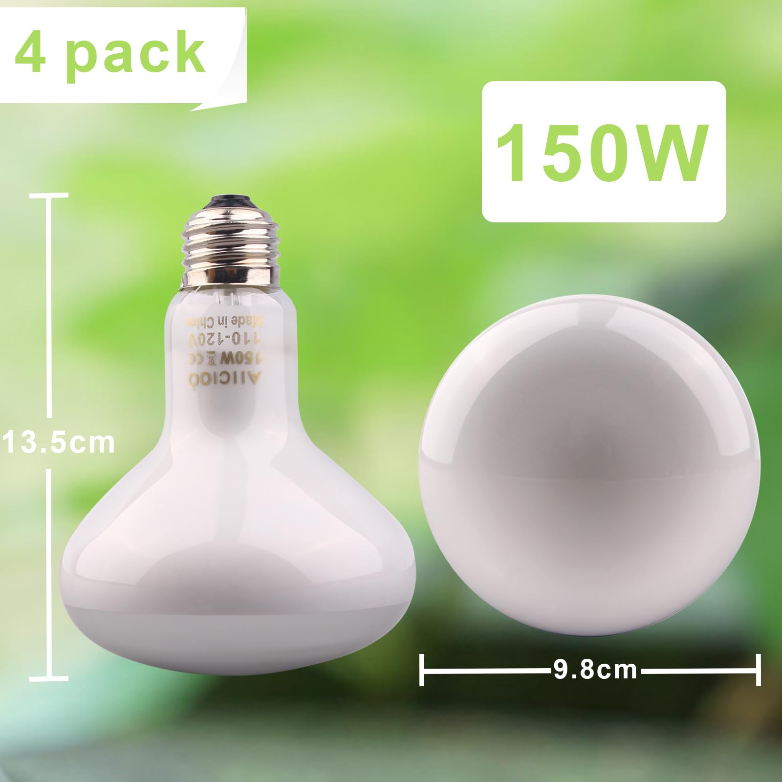 Aiicioo 150W Reptile Basking Heat Lamp Bulb - 4 Pack Daylight Bulbs for Bearded Dragons, Lizards, Turtles & Tortoises - Ideal for Terrariums, Vivariums & Reptile Habitats