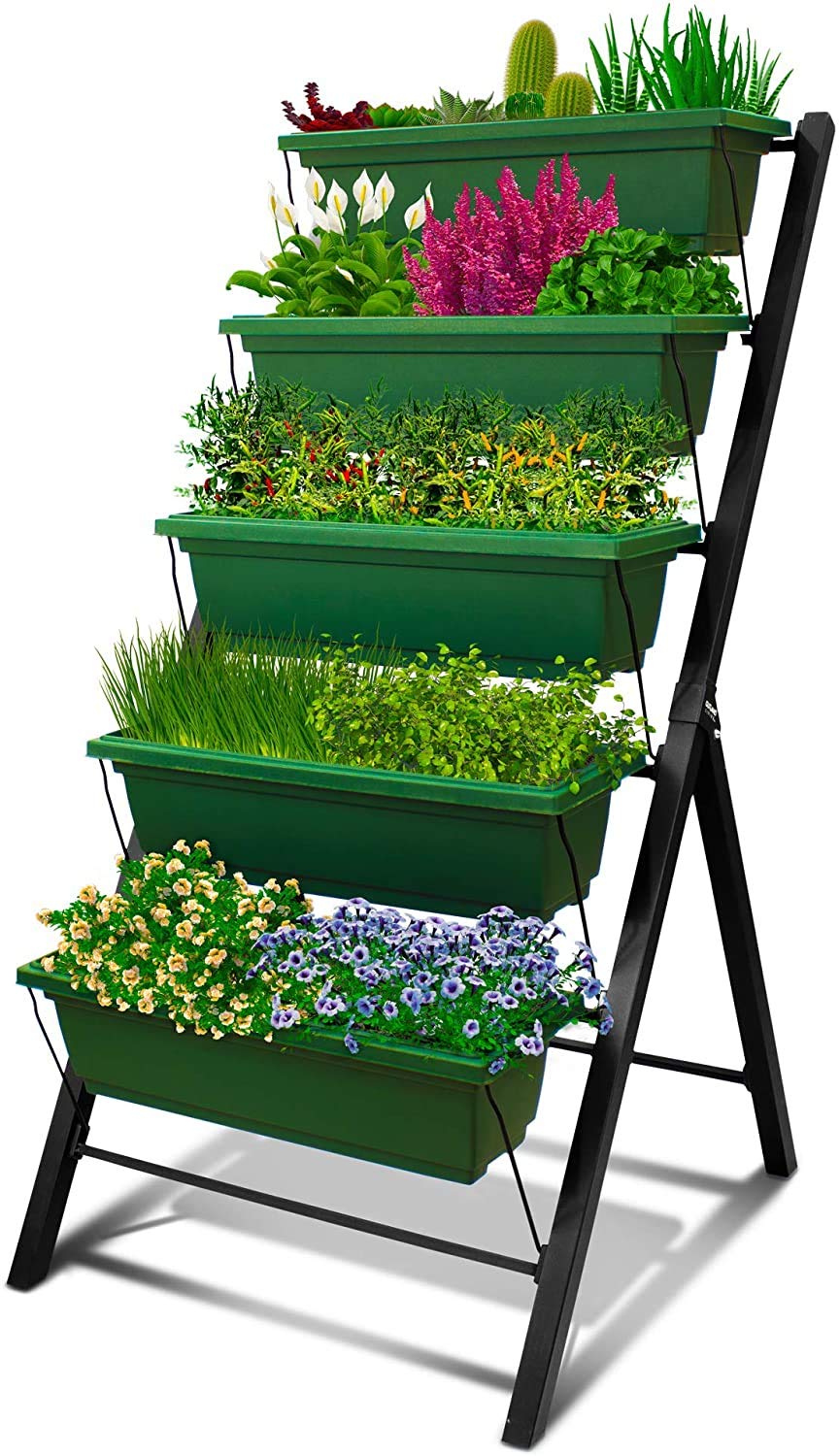 5-Tier 4Ft Vertical Raised Garden Bed - Food Safe Planter Box for Herbs, Vegetables & Flowers | Indoor/Outdoor Use on Patio, Balcony, Greenhouse & Backyard Gardening
