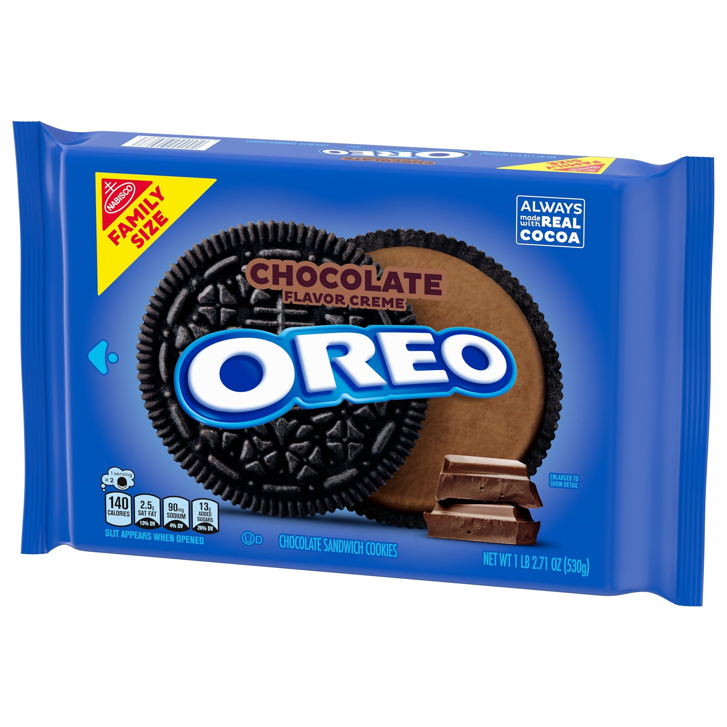 OREO Chocolate Sandwich Cookies with Cream Filling, Family Size 18.7 oz (530g) - Perfect for Snacking, Lunchboxes & Party Treats