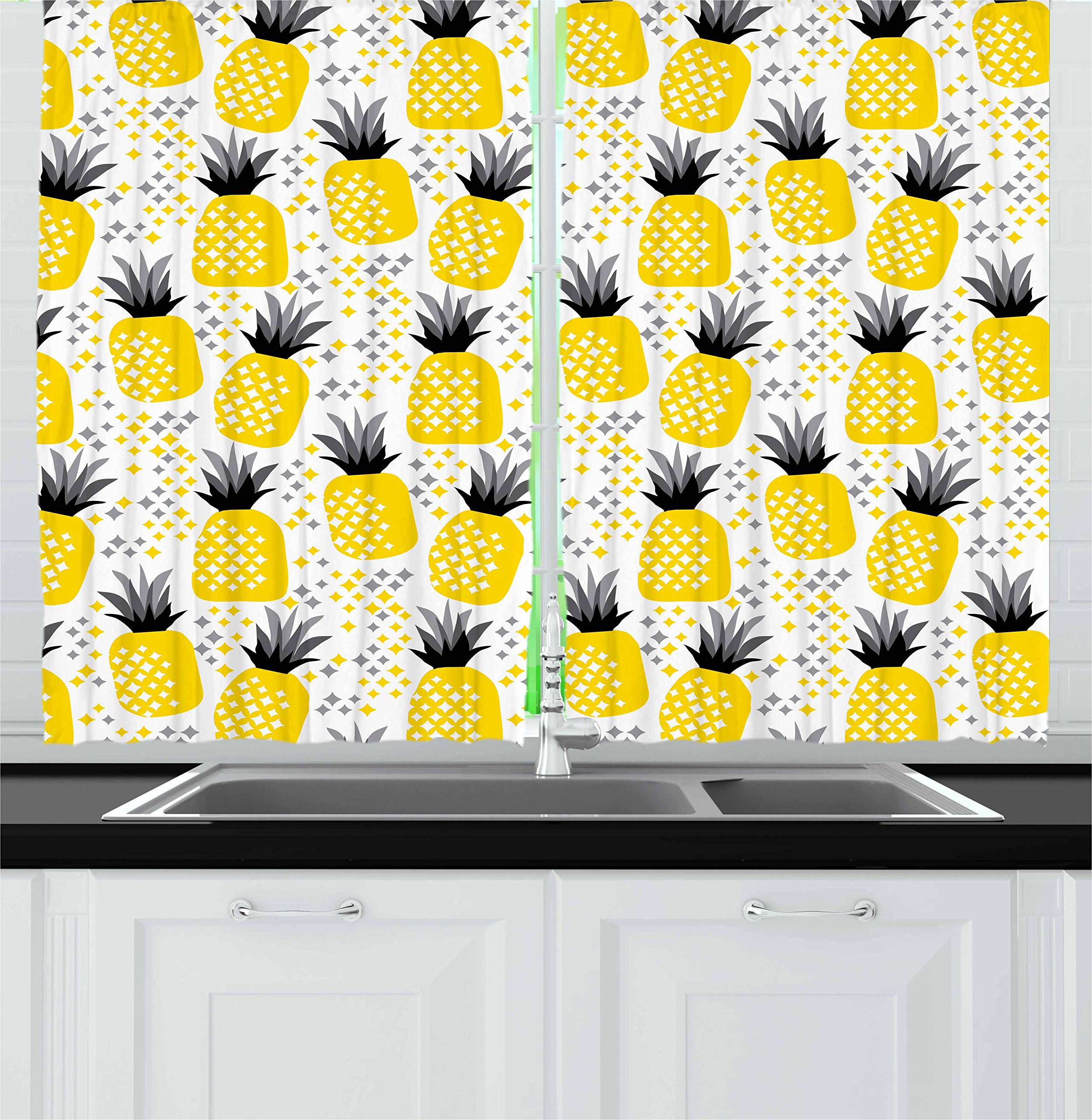 Ambesonne Tropical Pineapple Kitchen Curtains - Coastal Beach Theme 2 Panel Set (55