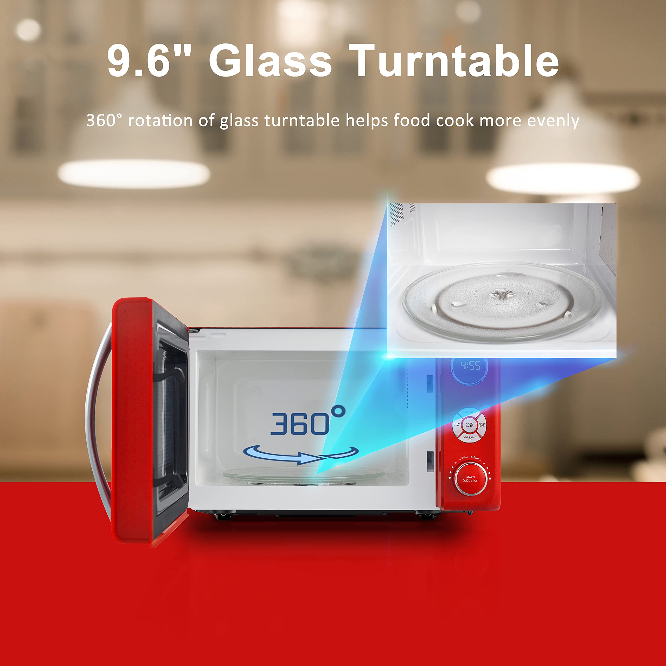 Galanz GLCMKA07RDR-07 0.7 Cu.Ft Compact Microwave Oven with LED Lighting, Pull Handle & Child Lock - Retro Red Design for Small Kitchens, Dorms & Office Break Rooms