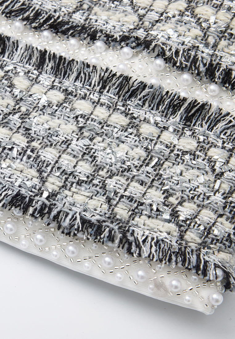 Stylish Lurex Diamond Pattern Embellished Jacket with Frayed Detail - Perfect for Evening Parties & Special Occasions