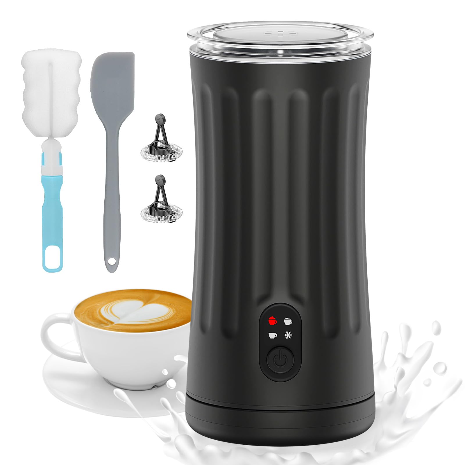 Electric Milk Frother 4-in-1 - 8.1oz/240ml Automatic Milk Steamer & Frother for Warm & Cold Foam - Perfect for Latte, Cappuccino, Macchiato - Ideal for Home Coffee Bars, Office Use & Gift Giving (Black, Model SS-001)