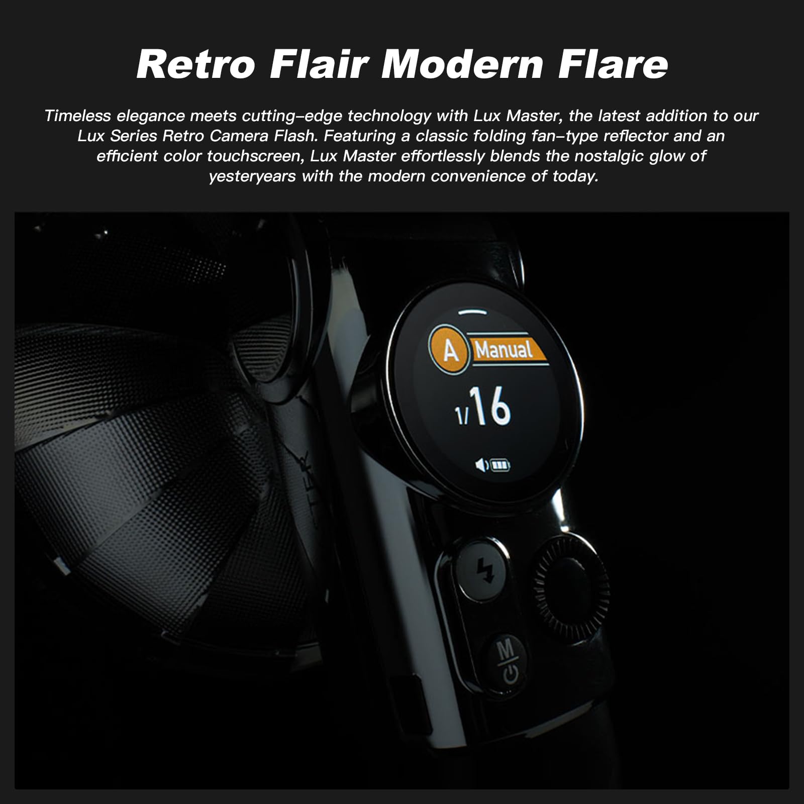 Godox Lux Master Retro Camera Flash 2.4G X Wireless GN25 HSS TTL 6000K with Touchscreen - Compatible with Canon, Nikon, Sony, Fuji DSLR Cameras - Includes 2900mAh Battery, Holder, Charging Cable & Storage Bag - Perfect for Portrait, Wedding, and Studio Photography