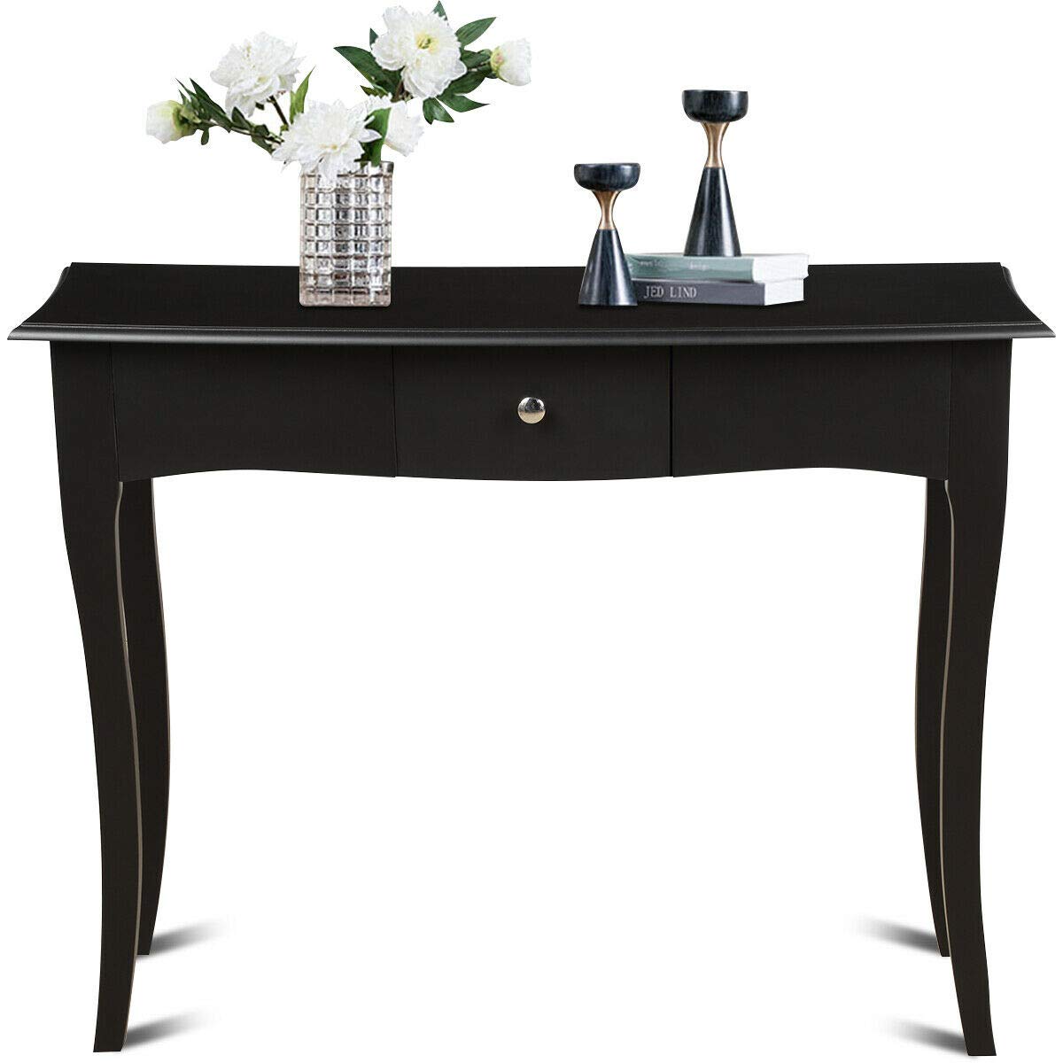 Vintage Elegant Console Table with Storage Drawer - Sturdy Wooden Sofa Side Table, Waterproof & Easy to Clean - Perfect for Hallway, Living Room & Entryway Decor - Black