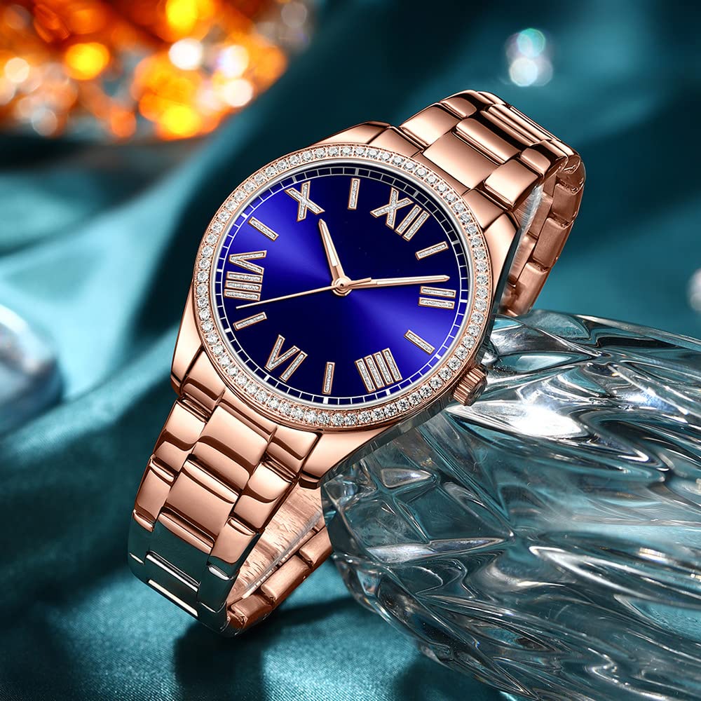 Reginald Women's Sapphire Crystal Gold Stainless Steel Waterproof Quartz Watch with Roman Dial - Elegant Sports Watch for Women, Perfect for Running, Gym, and Everyday Wear