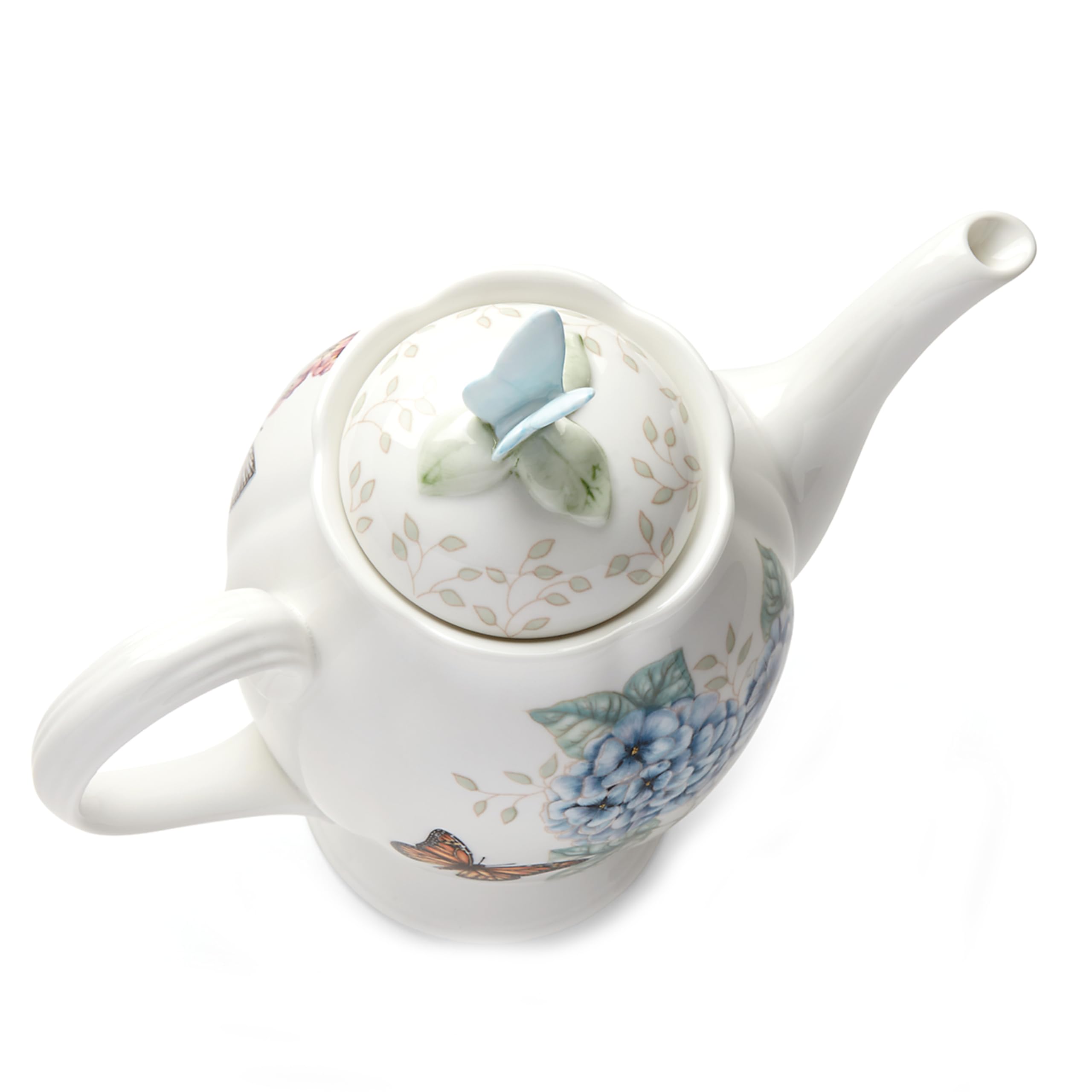 Lenox Butterfly Meadow Coffee Pot with Lid - Elegant White Ceramic Tea Kettle for Home & Office Use | Perfect for Serving Hot Beverages at Brunch, Afternoon Tea or Family Gatherings