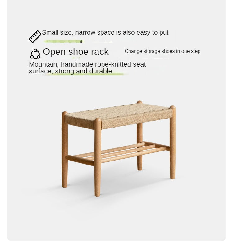 Oak Solid Wood Modern Rope Shoe Bench - Entryway Storage Organizer for Shoes & Boots | Perfect for Mudrooms, Hallways & Bedroom Décor