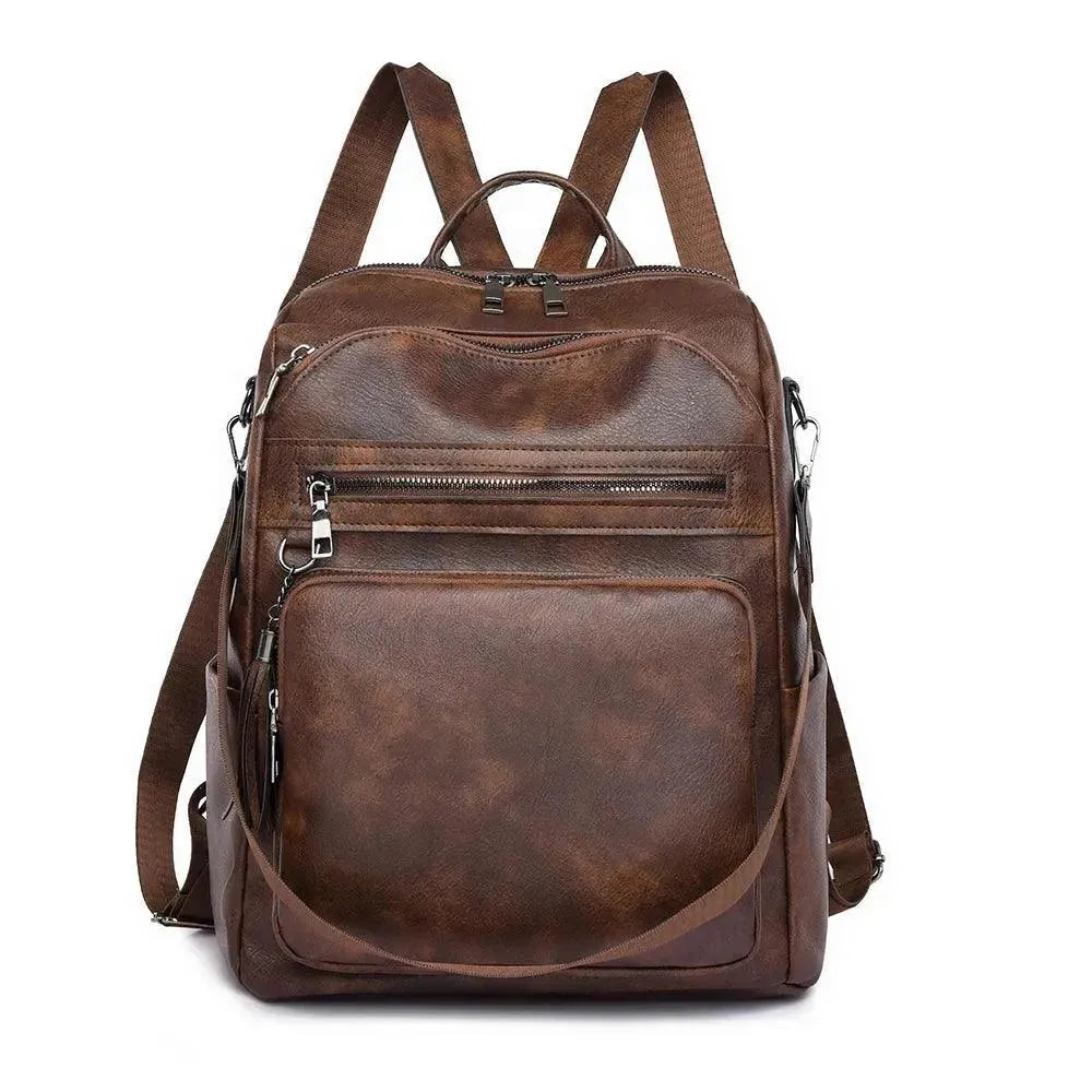 Vintage Style Women's Leather Backpack - Fashionable & Durable Travel Bag for Work, College & Daily Commute