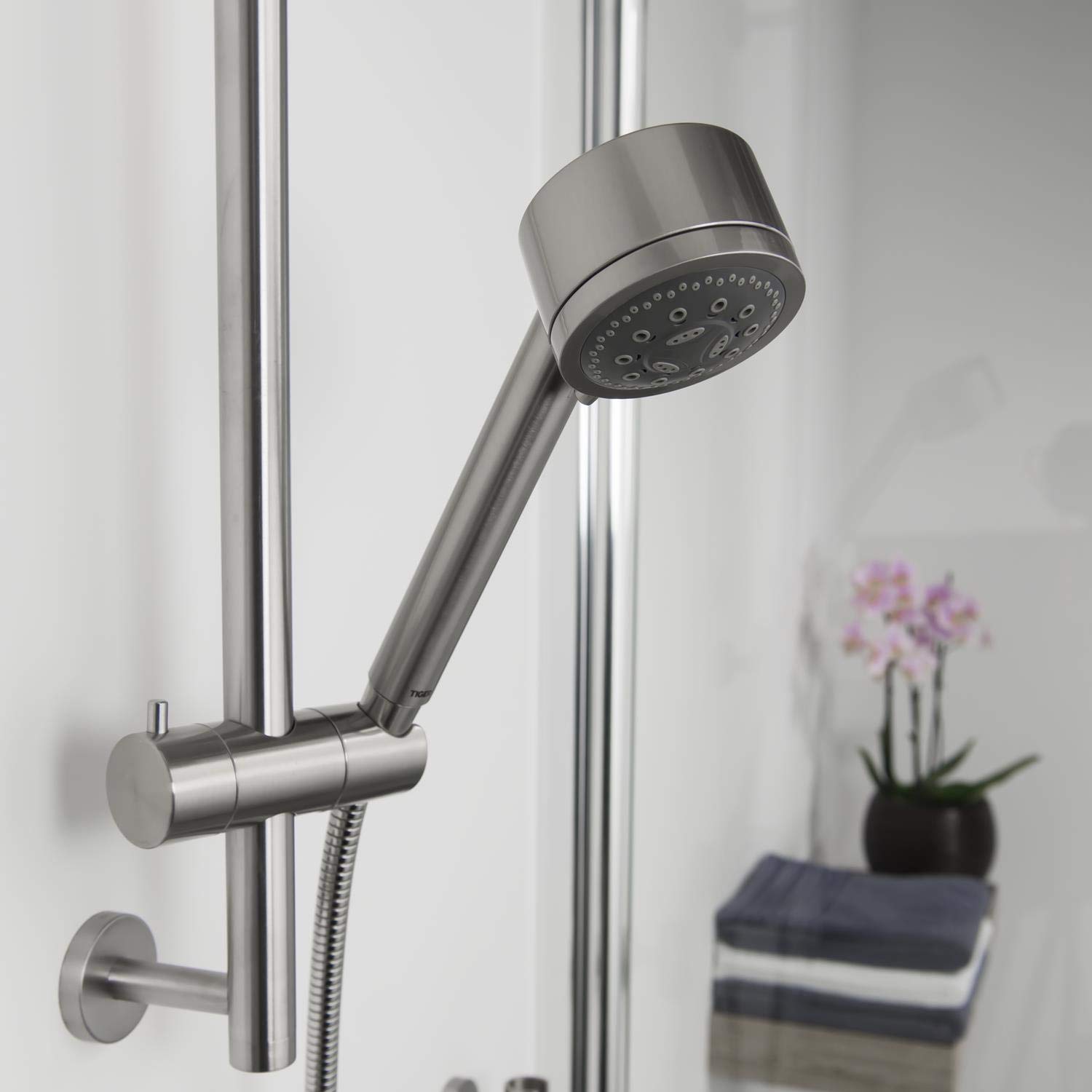 Premium Boston Shower Set with Massage Function - Brushed Stainless Steel - 13.9