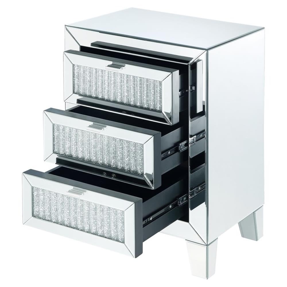 Acme Noralie Accent Table with 3 Drawers - Mirrored Finish & Faux Diamond Decor | Perfect for Living Room, Bedroom, or Entryway Decor