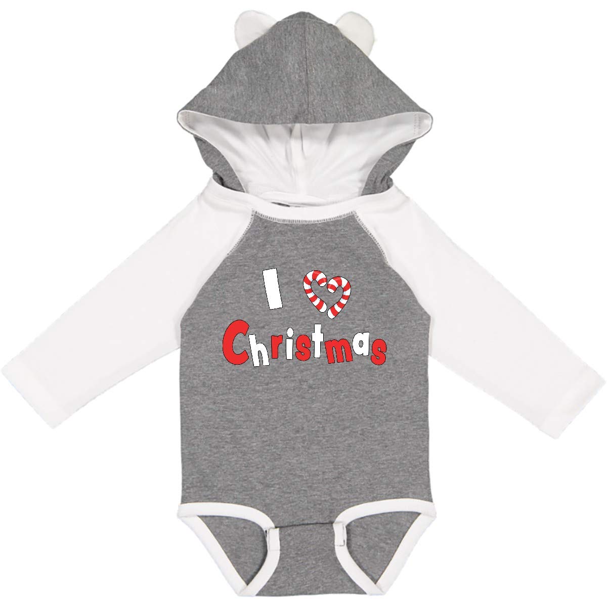 Inktastic I Love Christmas - Candy Cane Heart Long Sleeve Baby Bodysuit | Holiday Outfit for Infants & Toddlers | Christmas Photo Shoot, Family Matching Pajamas, Festive Gift Idea