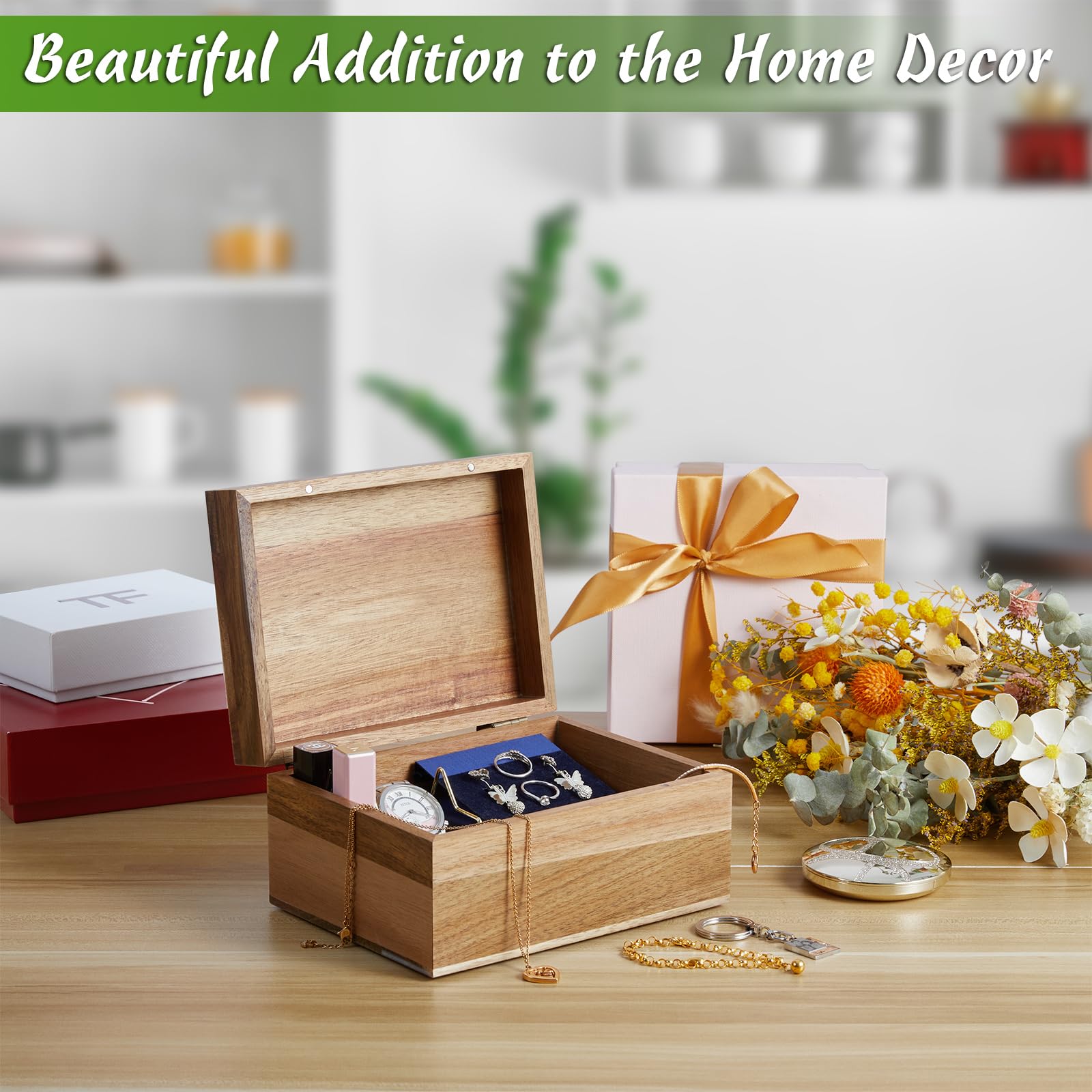 Acacia Wood Keepsake Box - Jewelry & Memory Storage for Bridal Gifts & Cards
