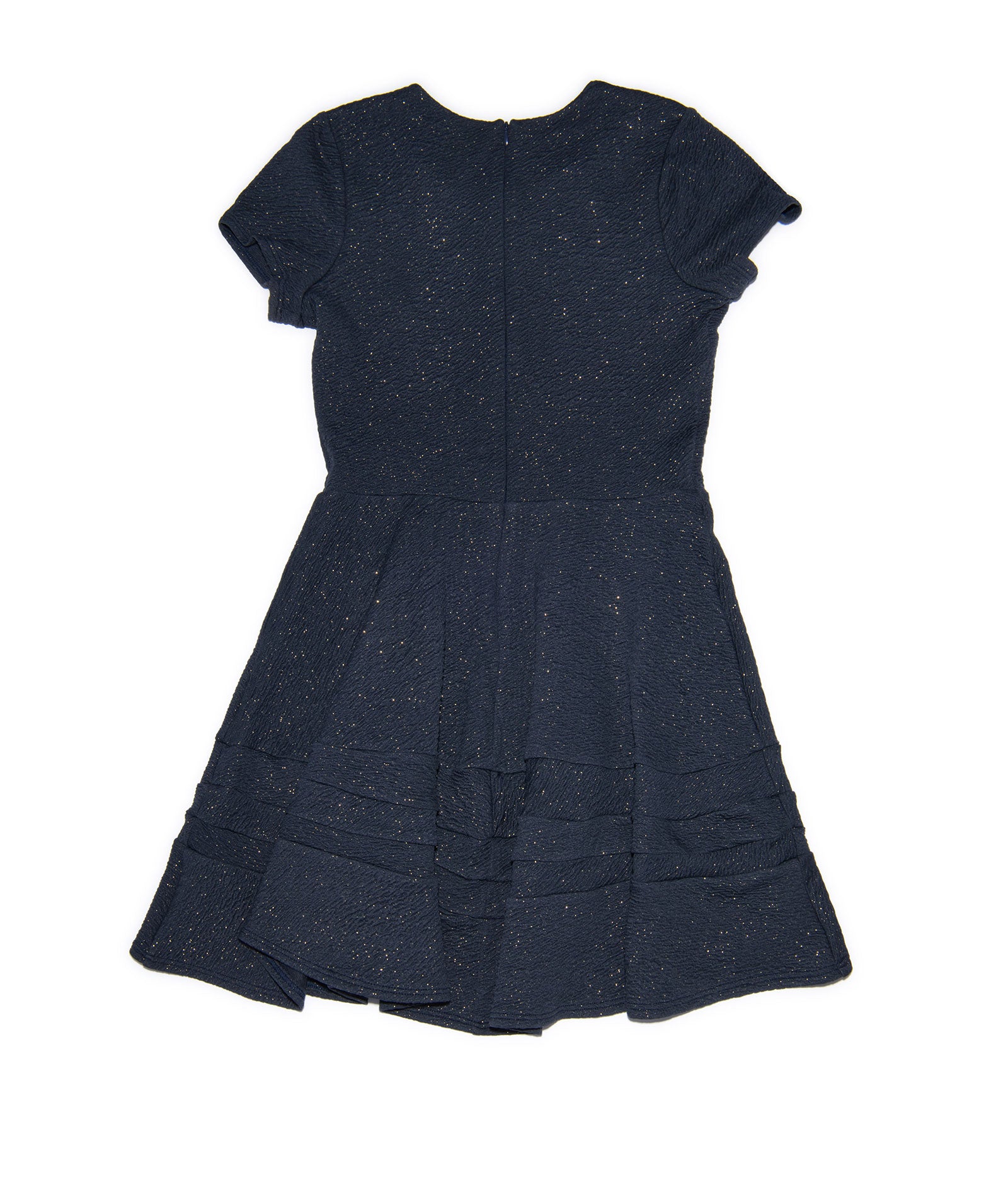 Debra Girls Navy & Gold Striped Short Sleeve Dress with Ruffled Bottom - Perfect for School, Parties & Summer Outings