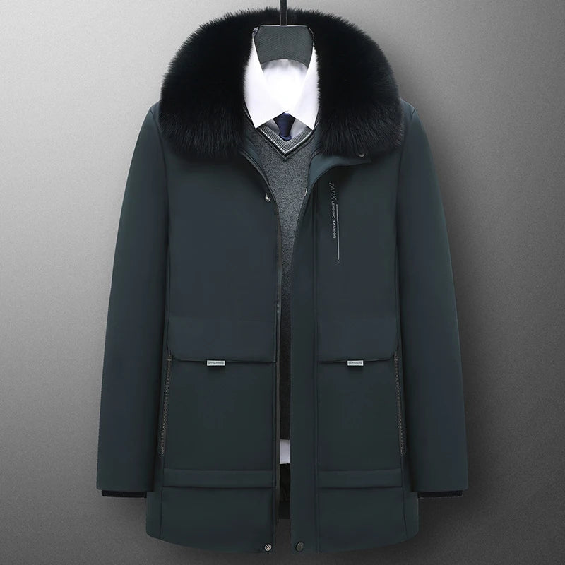 Men's Winter Parka Coat with Fleece Lining & Fur Collar - Thick Warm 5XL Plush Jacket for Autumn Outdoor Work & Cold Weather Protection