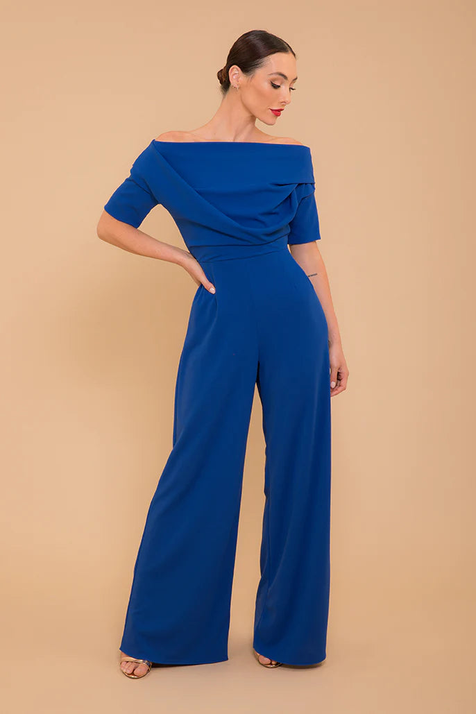 Lima Crepe Jumpsuit for Women - Cobalt Blue Stretchy Comfortable Romper | Perfect for Casual Outings, Date Nights & Summer Vacations