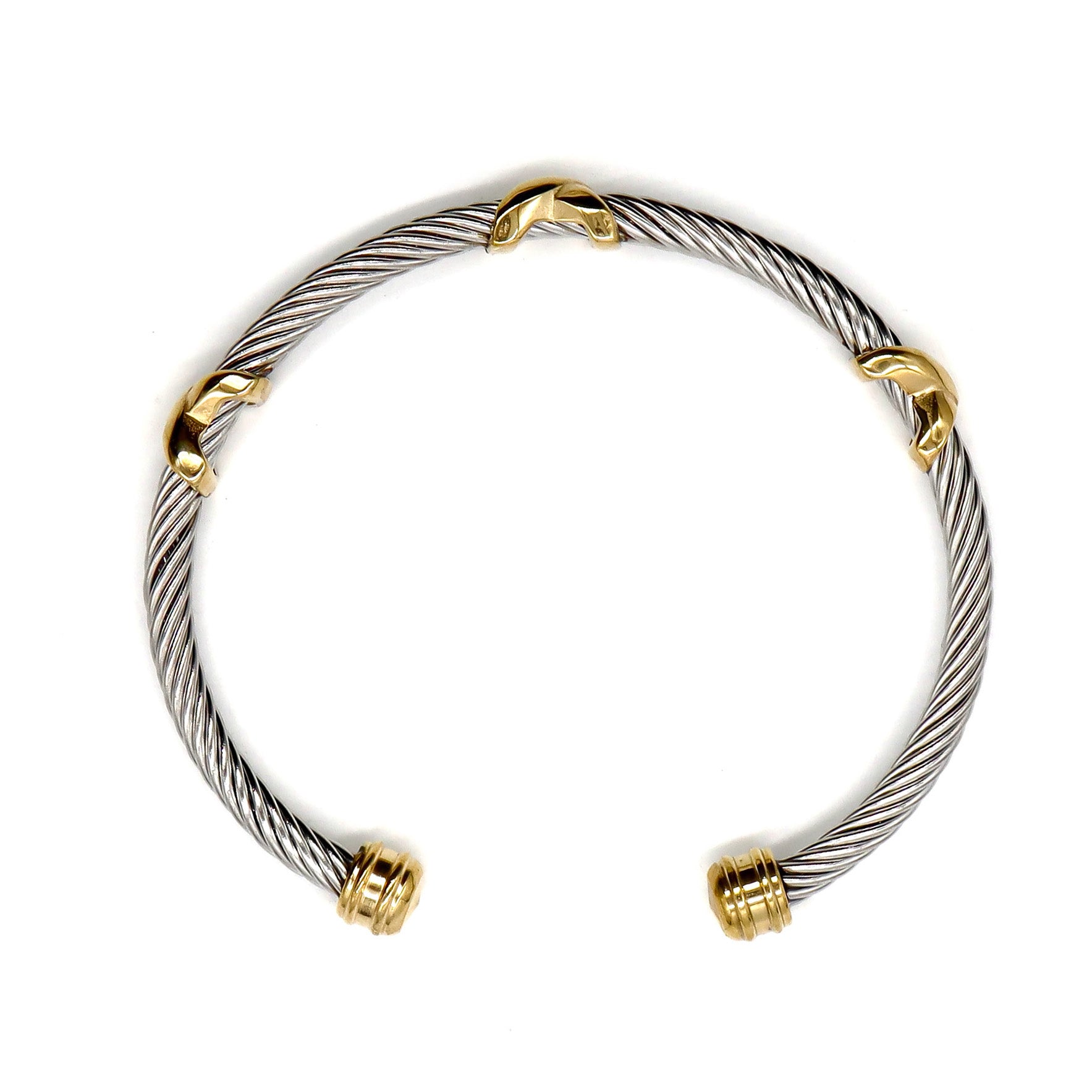 ROMALI Stainless Steel Twisted Cable Cuff Bracelets with Knot Accents for Women - Silver & Two Tone Gold Jewelry - Perfect for Everyday Wear, Parties & Gifts