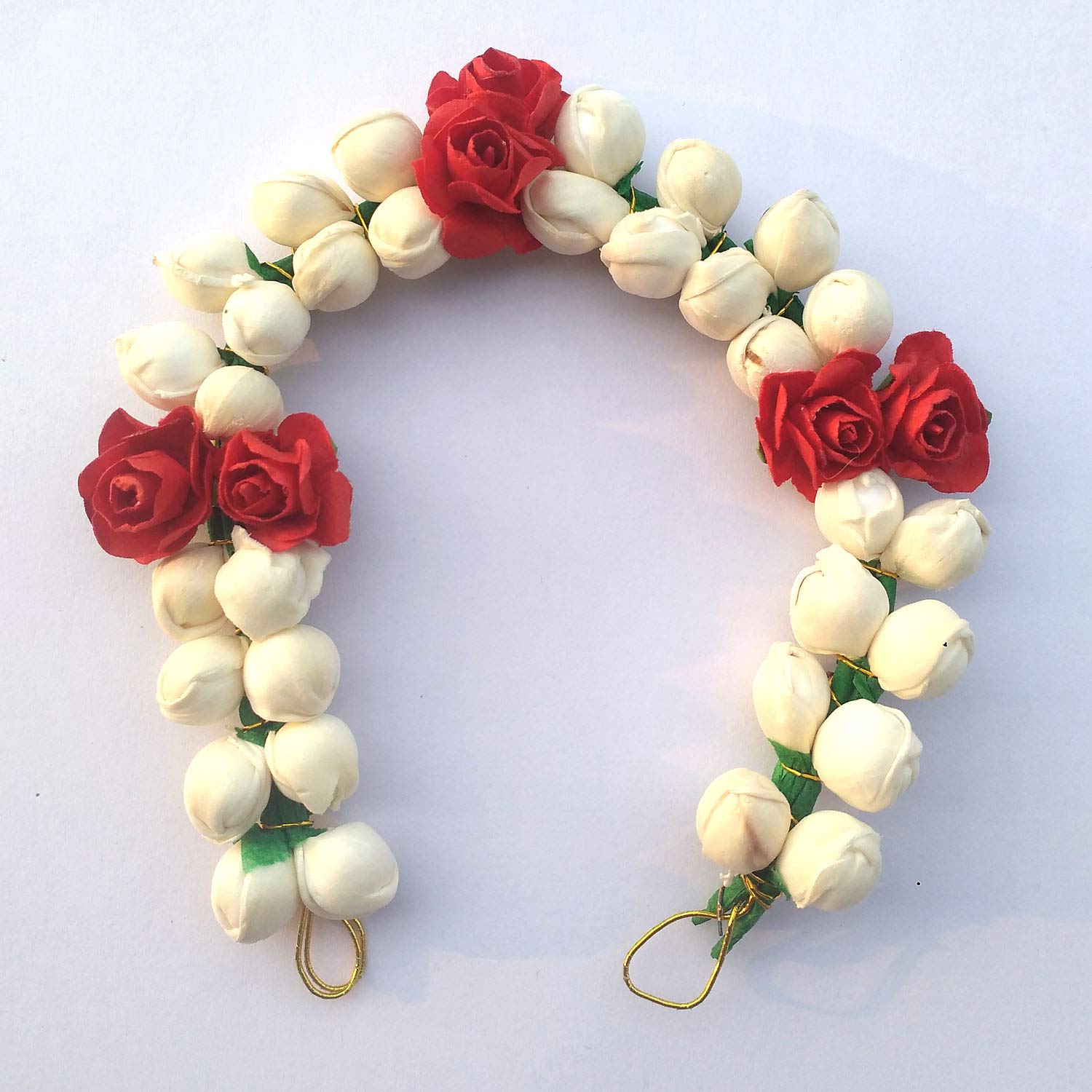 GuruEmbellish Hair Bun Gajra Flower Hair Accessories for Women - Red & White Floral Hair Jewelry (Pack of 1) | Perfect for Weddings, Parties & Indian Traditional Outfits