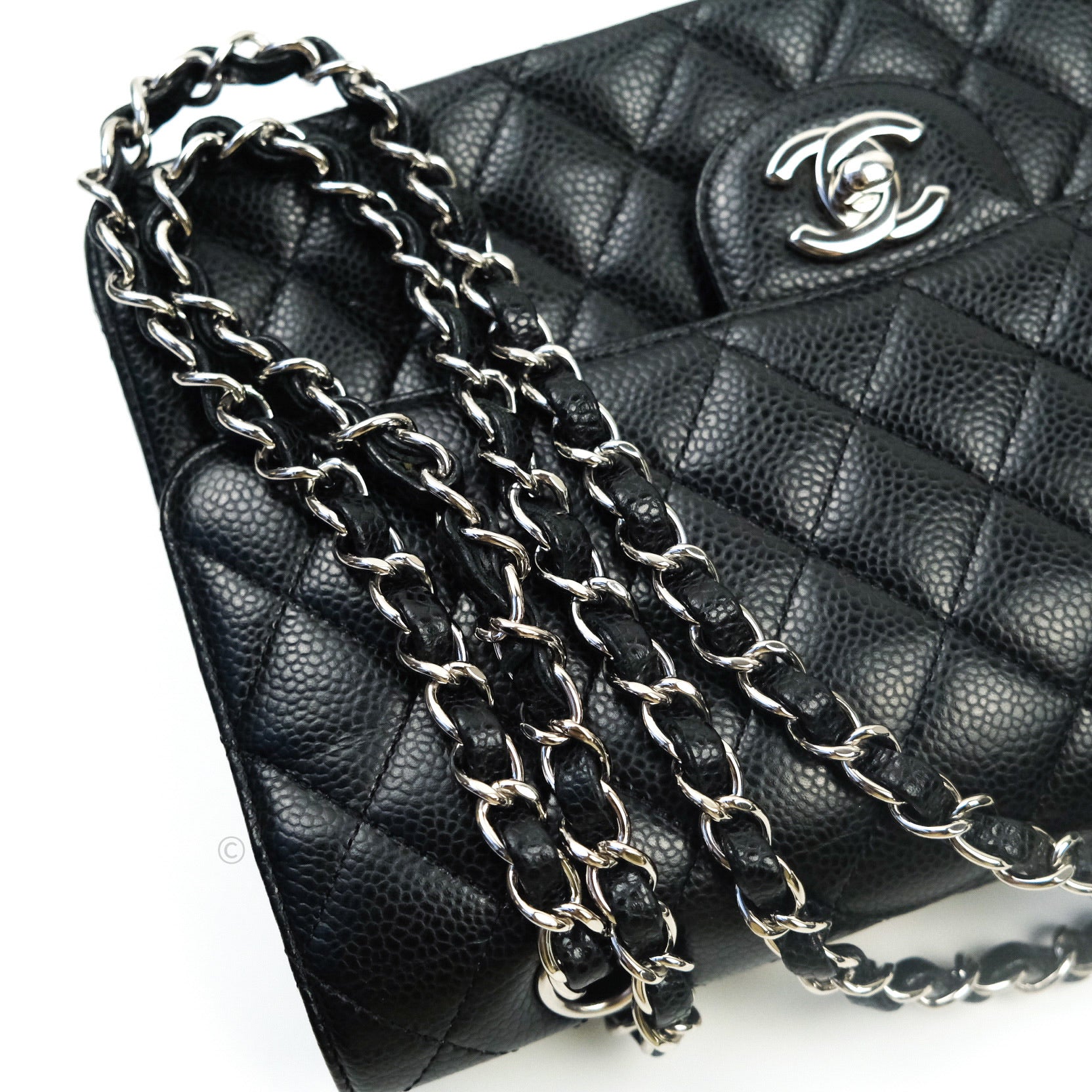 Chanel Classic Double Flap M/L Black Caviar Leather Bag with Silver Hardware - Luxury Handbag for Women, Perfect for Work, Evening & Special Occasions