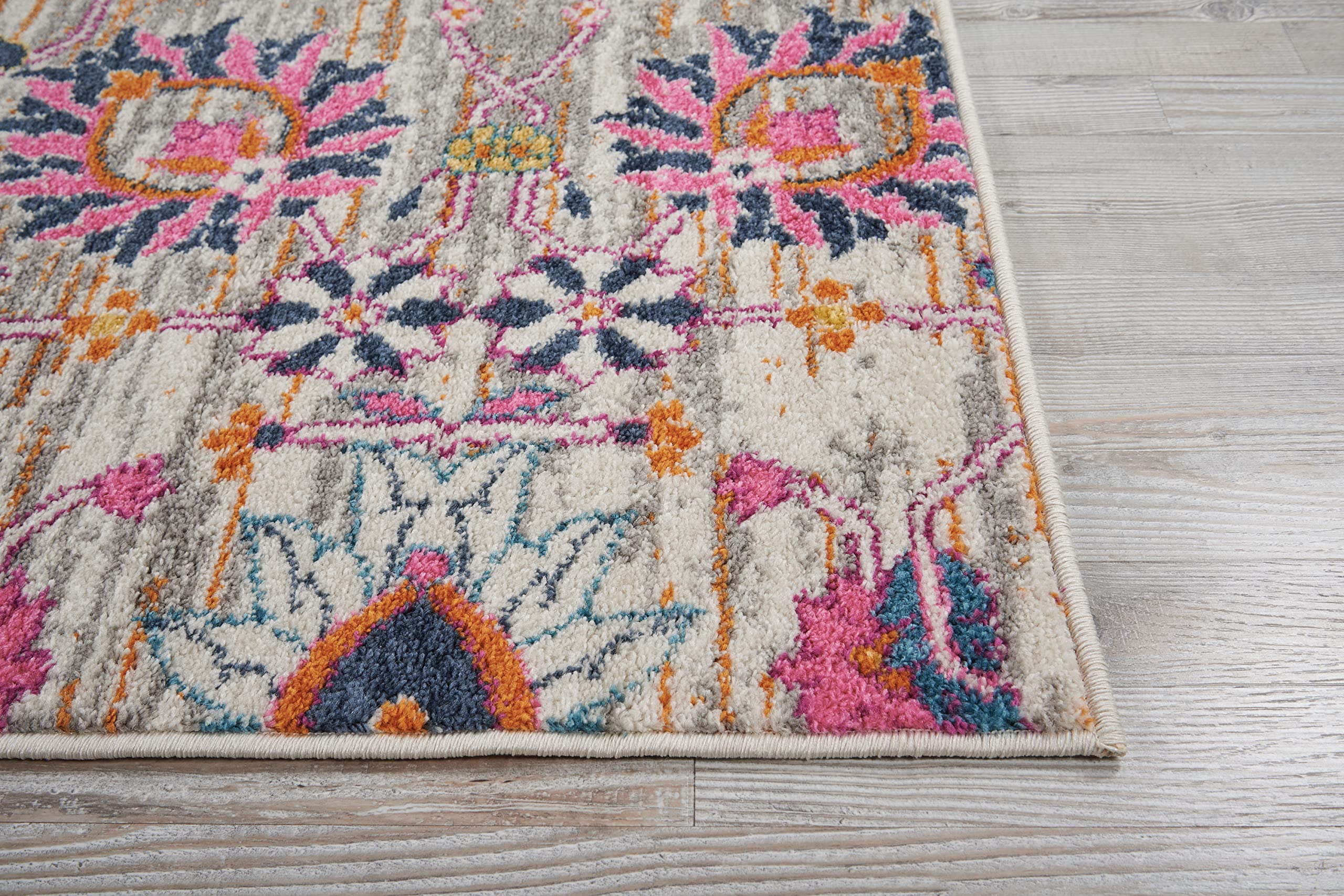 Nourison Passion Silver 9' x 12' Area Rug - Boho Moroccan Design for Bedroom, Living Room, Dining Room & Kitchen | Easy to Clean & Non-Shedding (9x12) | Perfect for Bohemian Home Decor & High Traffic Areas