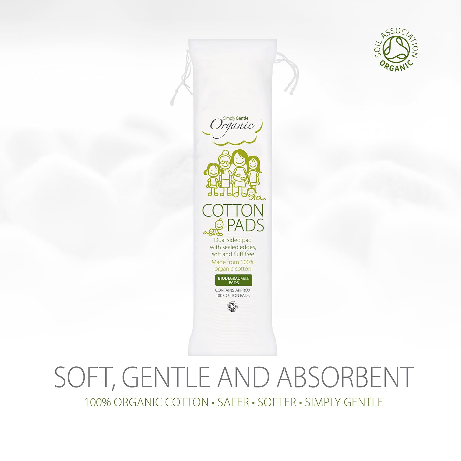 Simply Gentle Organic Cotton Pads for Sensitive Skin - Hypoallergenic First Aid Cotton Rounds - 100% Pure, Fragrance-Free & Non-Irritating - Disposable Soft Makeup Remover Pads (6 Packs of 100) - Perfect for Skincare, Baby Care & Wound Dressing