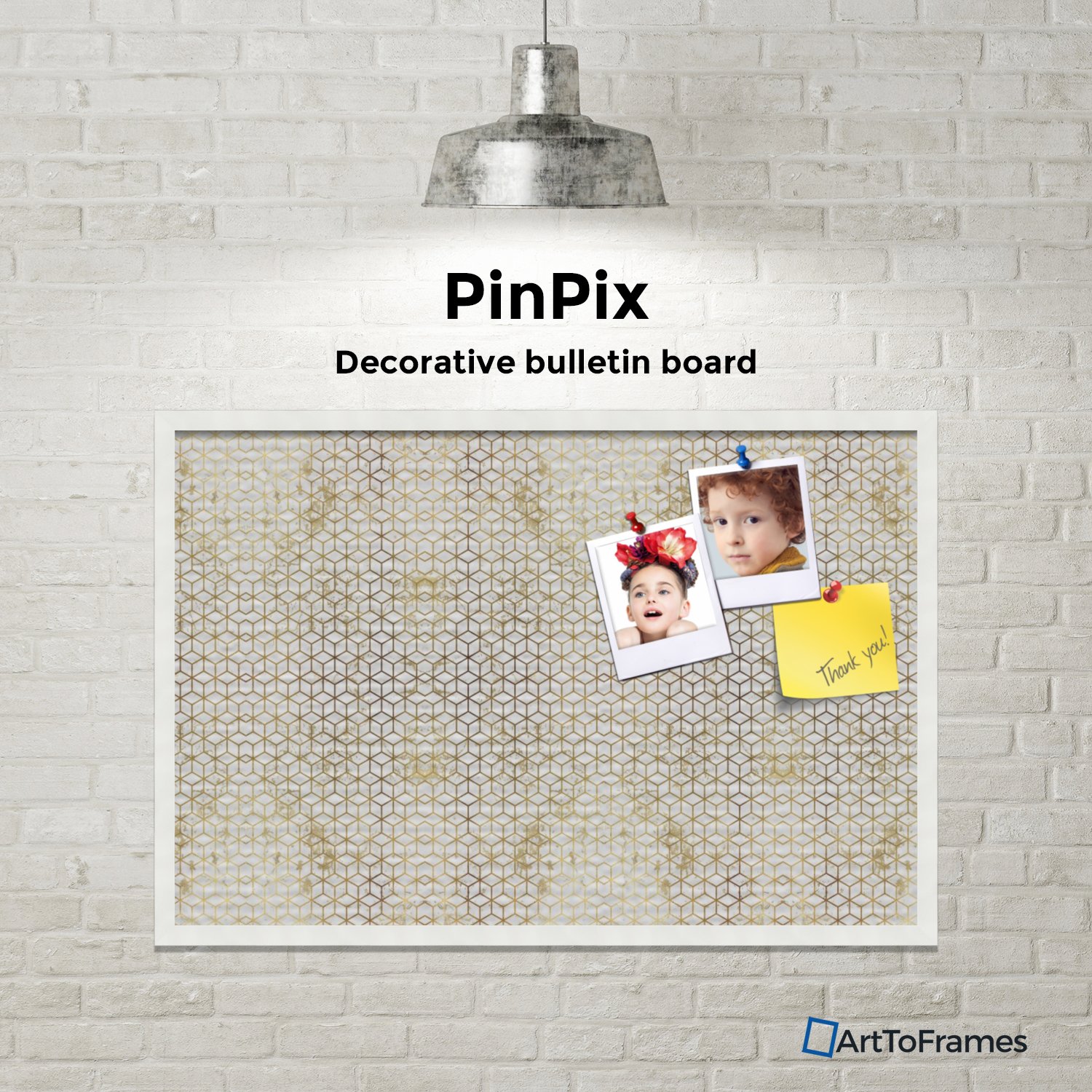 Custom Printed Cork Bulletin Board - PinPix Canvas & Marble Hex White Design 36x24 Inches (2x3 ft) with Satin White Frame - Perfect for Home Office, Classroom, or Creative Workspace Organization (PinPix-1883-36x24_FRBW26074)
