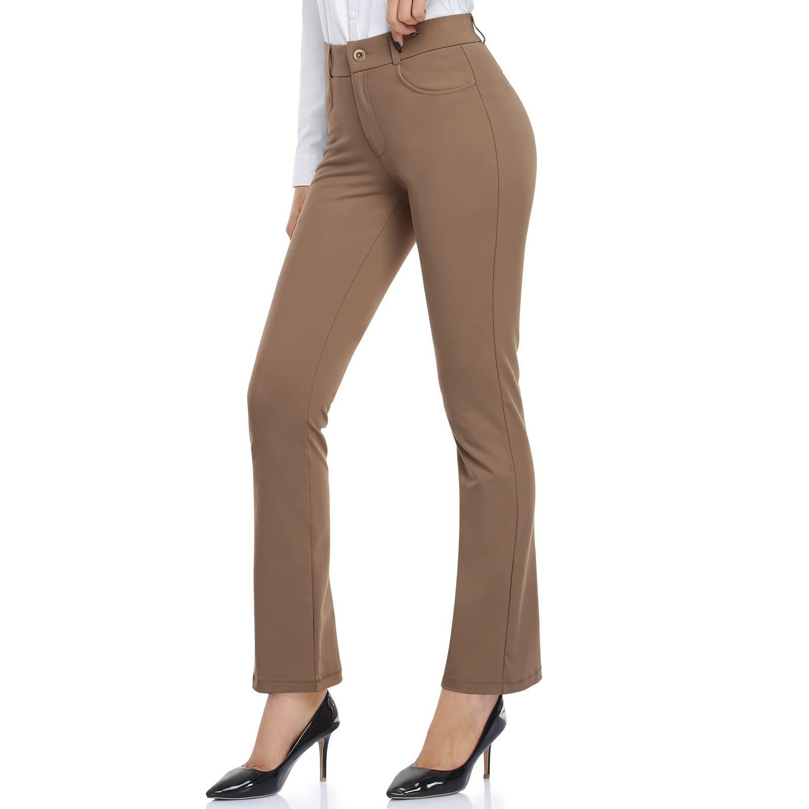 HISKYWIN Women's Stretchy Yoga Dress Pants - Straight Leg & Bootcut Office Work Slacks with Pockets for Business Casual, Petite Sizes - Perfect for Yoga, Work, Travel & Everyday Wear