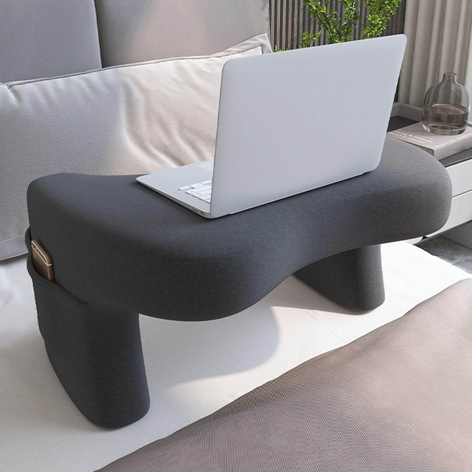 Memory Foam Laptop Lap Desk Pillow with Side Pockets - Portable Workstation for Gaming, Reading & Working - Soft Arm Rest Cushion for Bed, Couch & Floor Use (Home Office, Dorm Room, Travel)