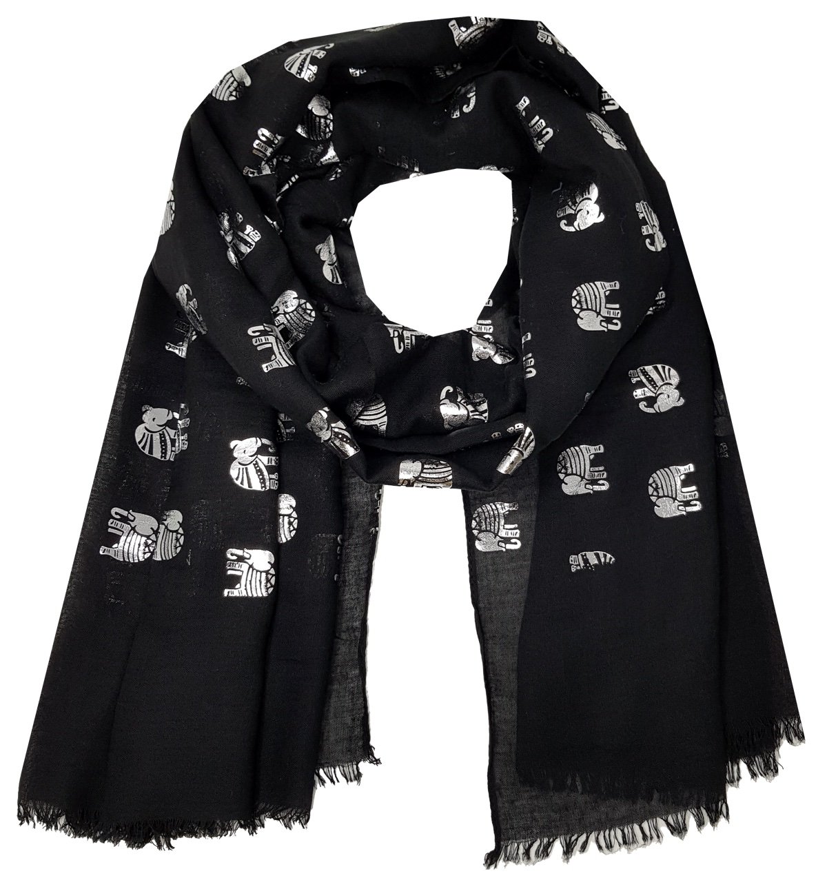 World of Shawls Women's Christmas Glitter Sparkle Print Scarf - Elephant Black Pattern | Elegant Winter Accessory for Holiday Parties & Gift Giving