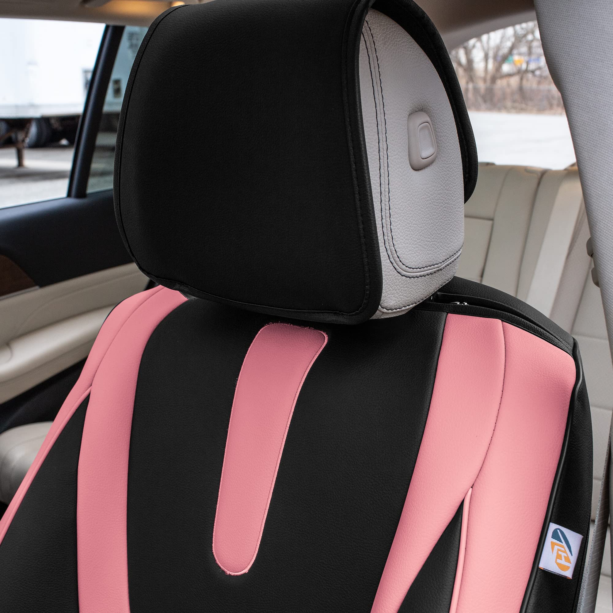 Premium TLH Hybrid70 Deluxe Faux Leather Pink Car Seat Covers with Modern Pattern – Universal Fit Front Set (2 Pack), Waterproof Seat Protector for Cars, Trucks & SUVs | Comfortable & Stylish Upgrade for Daily Commute, Road Trips & Family Travel