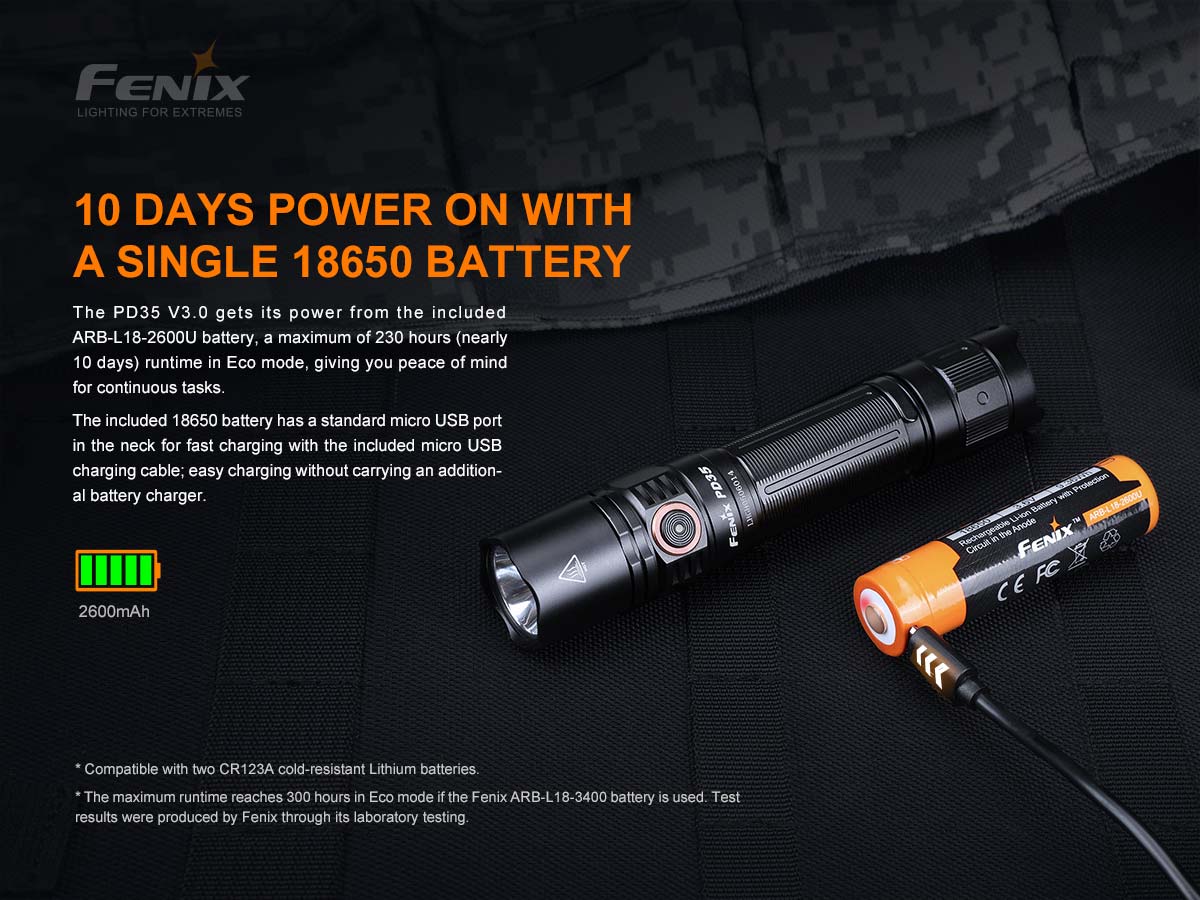 Fenix PD35 V3.0 Tactical Flashlight - 1000 Lumens, Rechargeable, Waterproof LED Torch for Camping, Hiking & Emergency Use