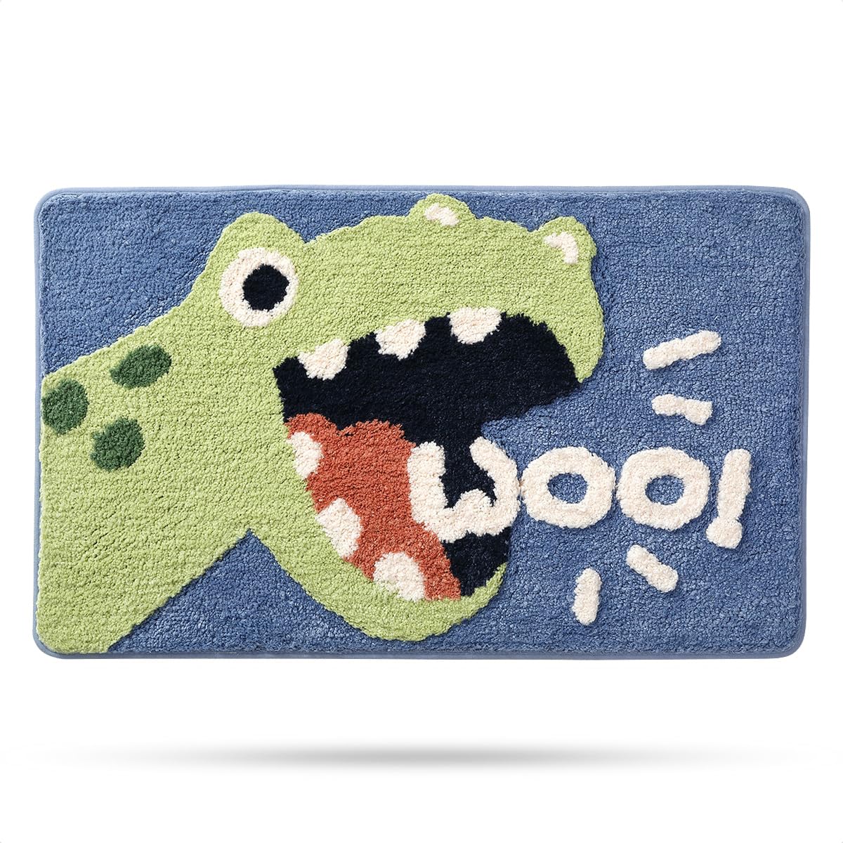 Dinosaur Bath Mat - Super Absorbent Microfiber Shaggy Bathroom Rug, Non-Slip Soft Shower Mat, Machine Washable (16x24 Inches) for Kids' Bathroom & Nursery Decor