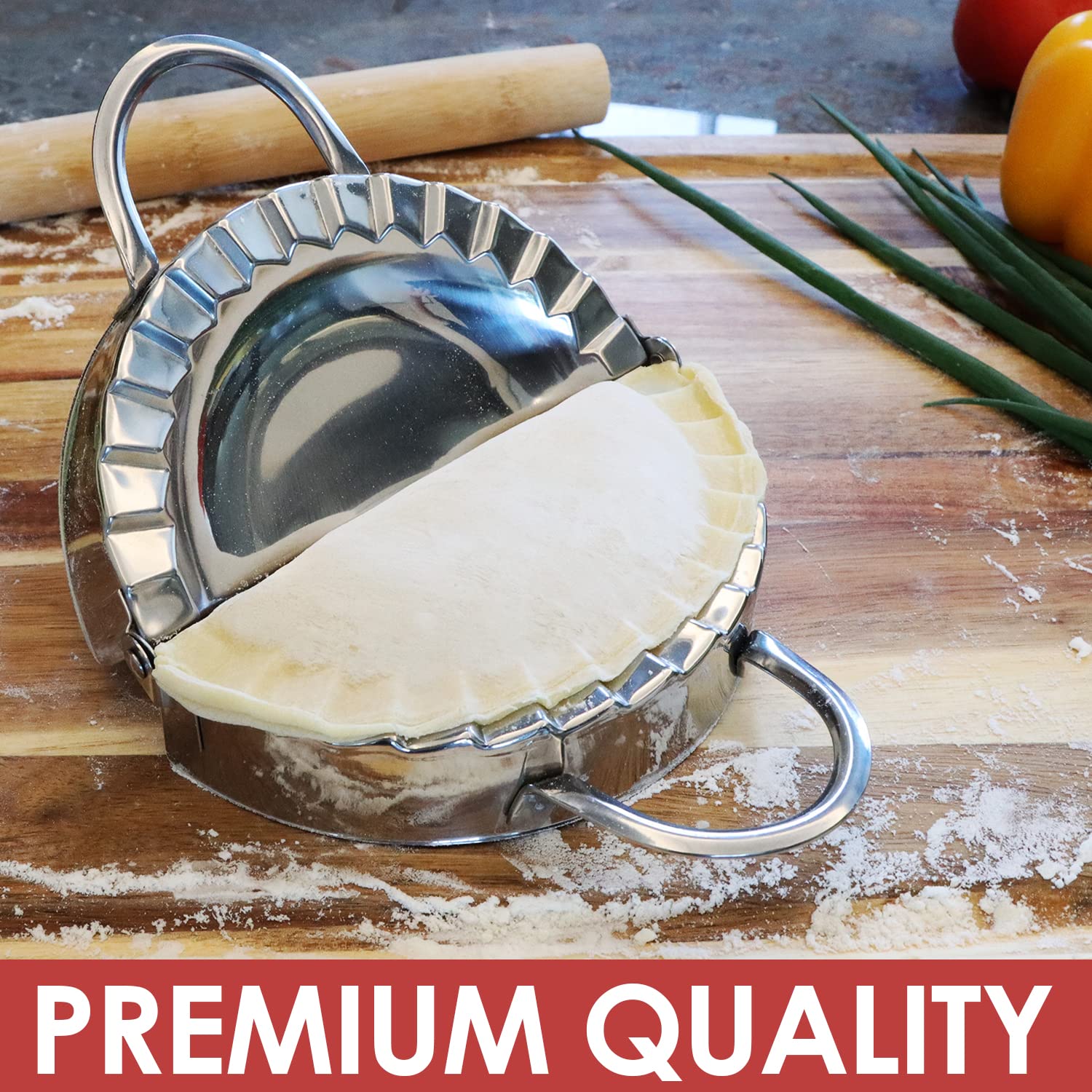 KAYCROWN Stainless Steel Empanada Press - 6 Inch XL Ravioli Mold, Pierogi Dumpling Maker & Pastry Dough Cutter - Professional Kitchen Tool for Homemade Empanadas, Dumplings & Pastries - Perfect for Baking, Cooking & Party Food Prep