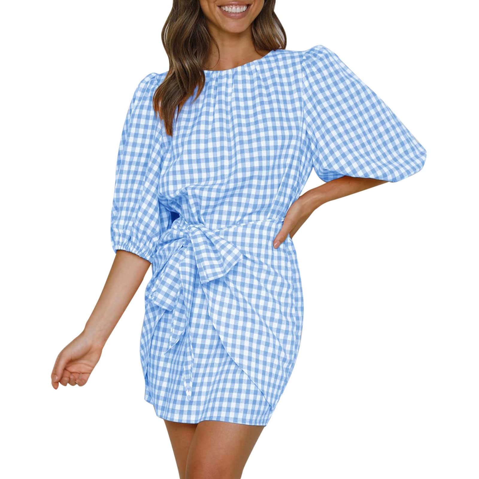 BoomDDD Plus Size Summer Dress for Women - Round Neck Casual Short Sleeve Floral Print Beach Mini Dress | Perfect for Vacation, Pool Party & Summer Outings