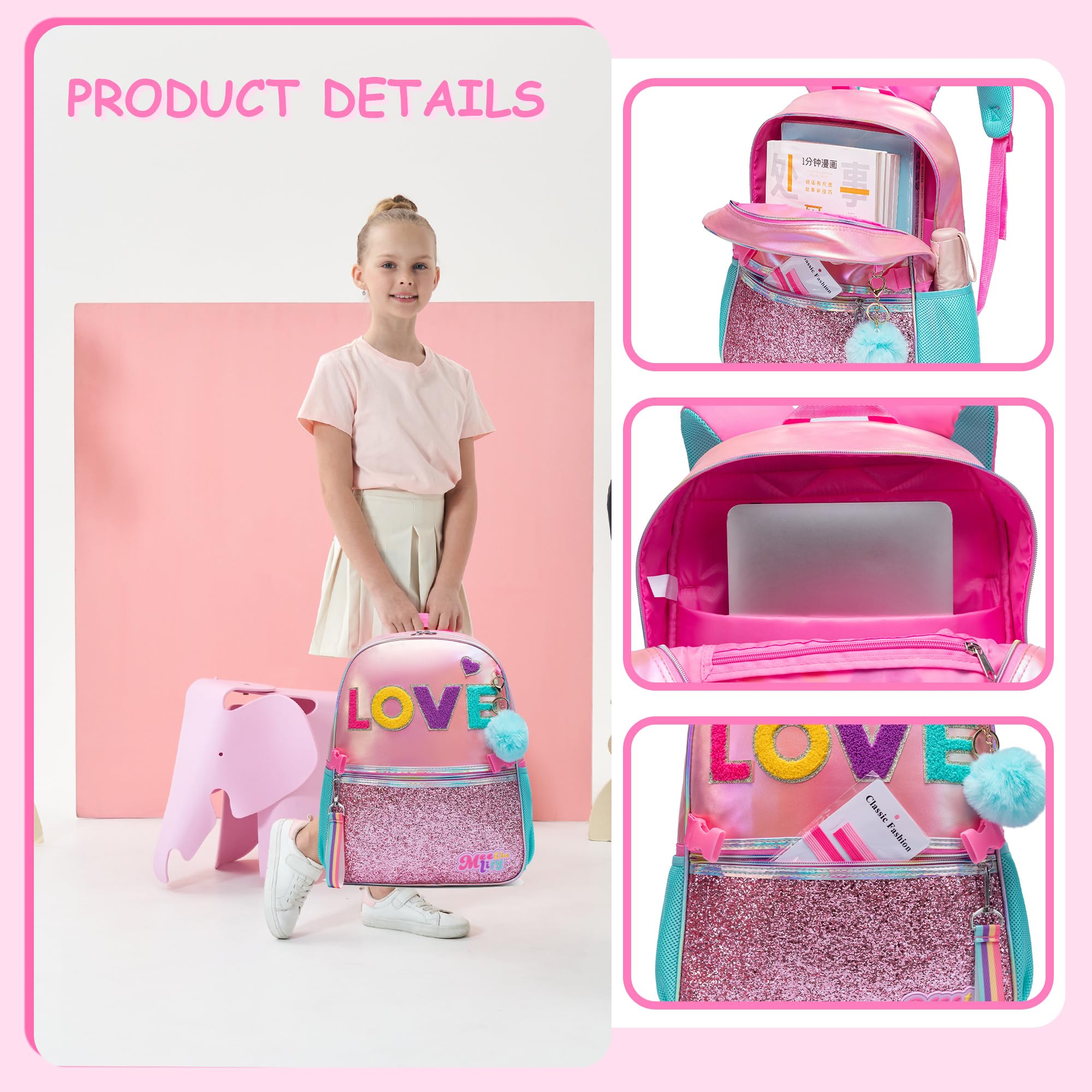 Girls School Backpack Set with Lunch Box & Pencil Case for Elementary Students - Perfect for School & Travel