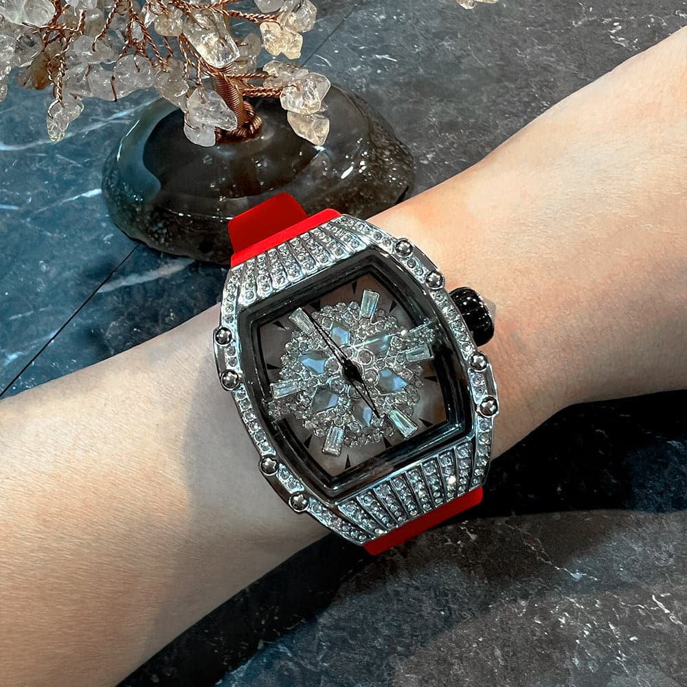 Aries Gold Crystal Dial Red Silicone Strap Women's Watch L 5044 SW R - Elegant Fashion Accessory for Women, Perfect for Daily Wear, Parties & Special Occasions