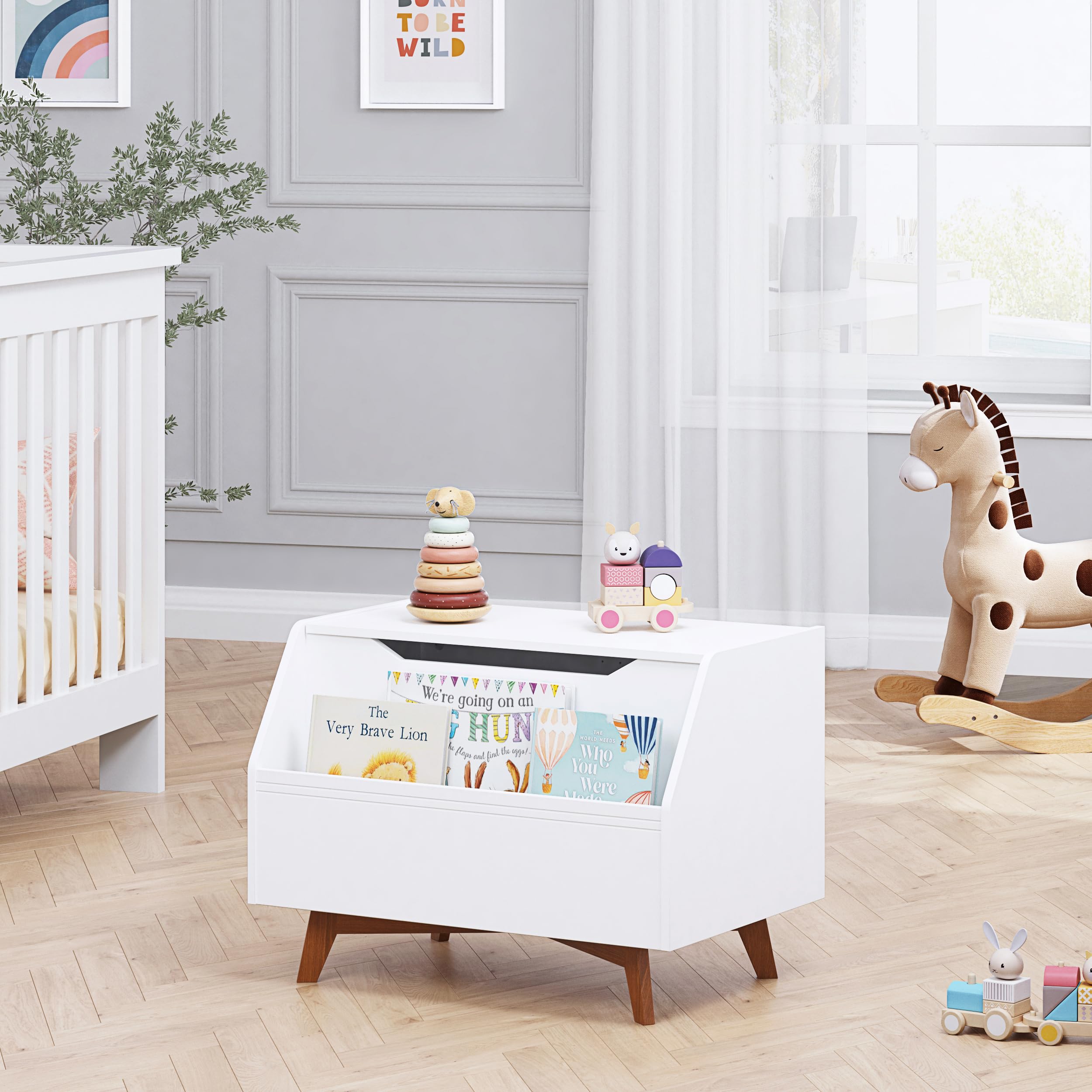 UTEX Wooden Toy Chest for Kids - Storage Organizer Bench with Book Storage Area, White Children's Furniture for Bedroom & Playroom - Perfect for Boys and Girls Toys & Books Organization