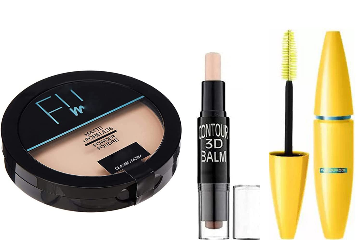 FiiME POWDER Pore-less Oil Control Compact Powder - All Day Matte Finish Face Makeup | SIRF TUM 7 Matte-Natural Look Mascara Waterproof Black | Highlighter and Contour Stick Cream - Perfect for Daily Wear, Night Out & Photo Shoots