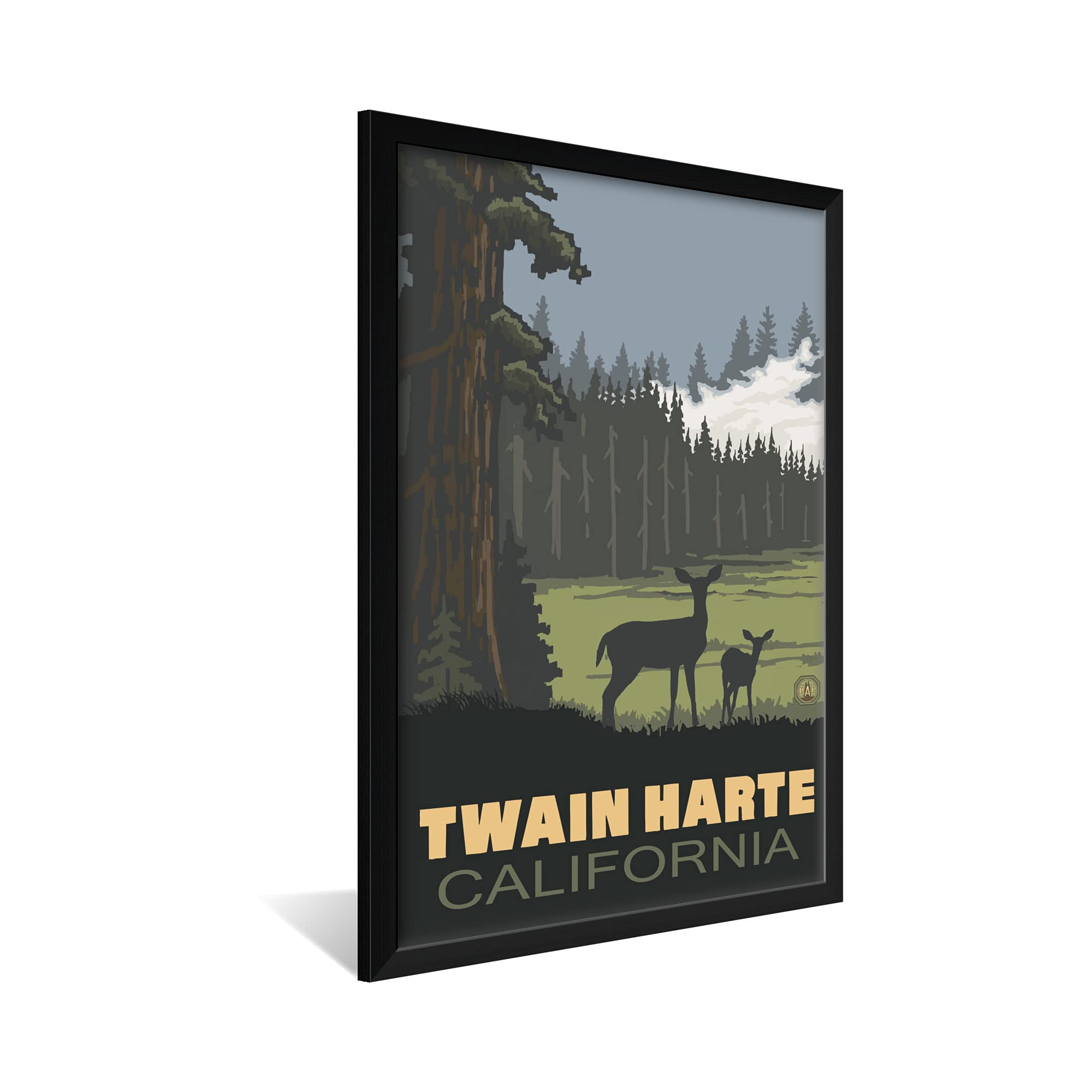 Paul A. Lanquist Framed Deer Art Print - 26x38 Inch California Meadow Landscape Wall Decor - Perfect for Living Room, Bedroom or Office