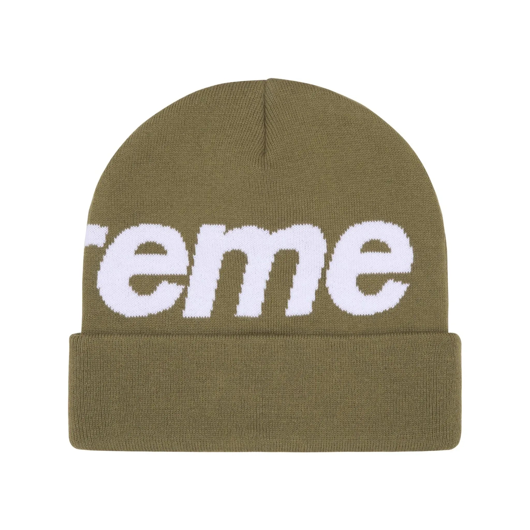 Supreme Big Logo Beanie - Winter Knit Hat for Men & Women - Olive Green Beanie (FW24) - Perfect for Cold Weather, Streetwear Fashion & Outdoor Activities