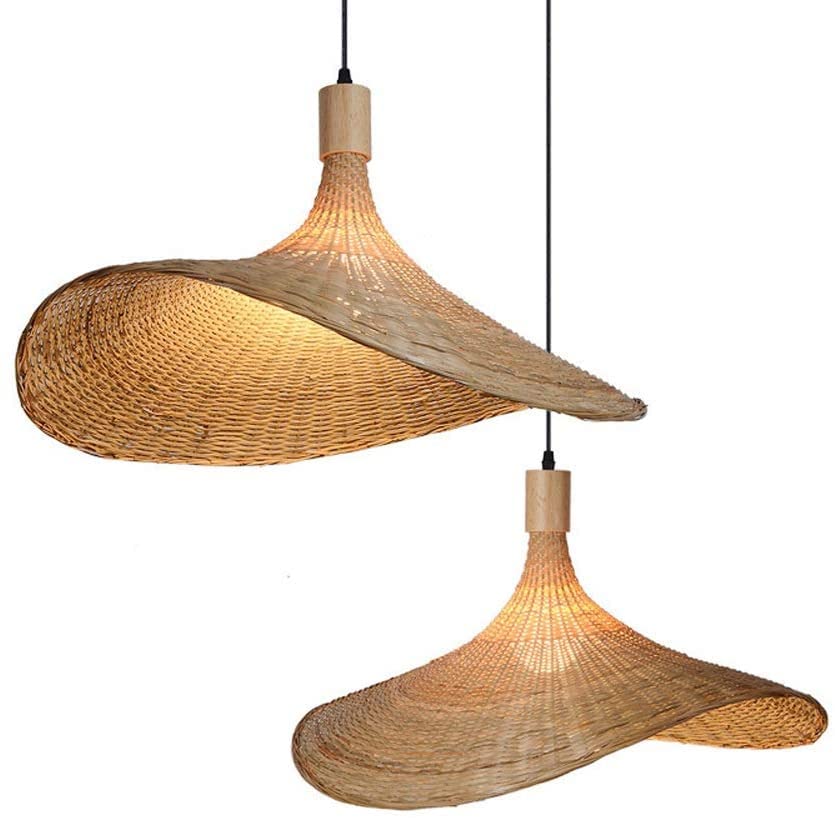 Vintage Industrial E27 Chandelier - Adjustable Height Bamboo Pendant Light with Handmade Rattan Shade for Cafe, Bar, Bedroom, Dining & Living Room - Perfect Hanging Lamp for Hallway and Home Decor