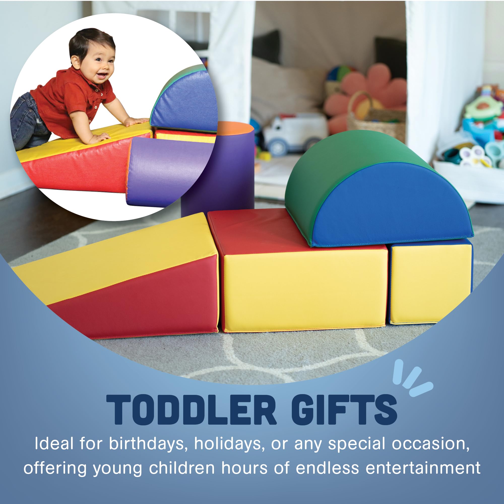 Constructive Playthings Soft Foam Climbing Toys for Toddlers & Kids - 5-Piece Padded Shapes Set with Sturdy Vinyl Cover | Daycare & Indoor Play Equipment | Easy to Clean, Safe & Durable for All Ages | Perfect for Preschools, Playrooms & Home Play Areas