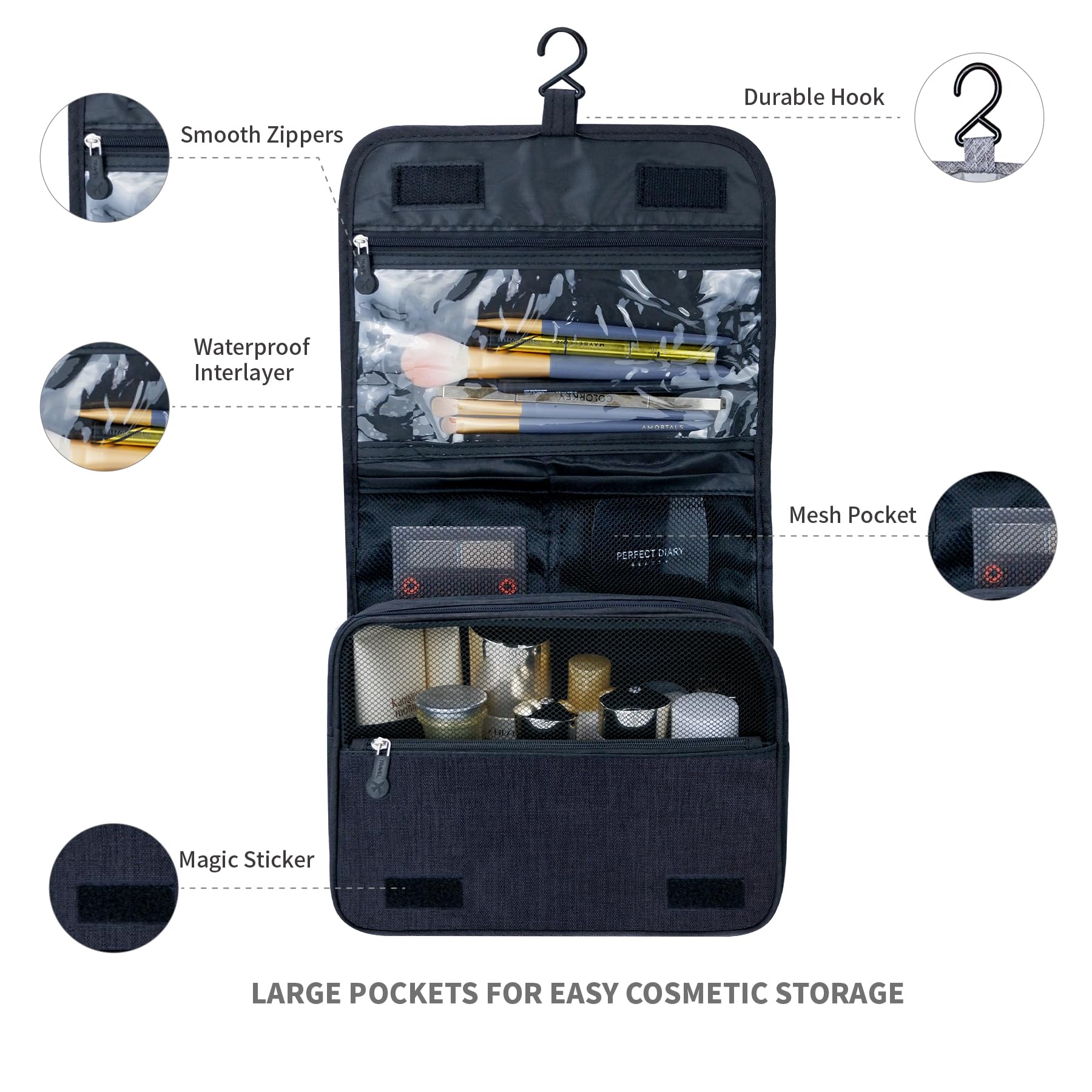 Large Waterproof Hanging Toiletry Bag for Travel - TSA Approved Clear Cosmetic Organizer with Zippers for Men & Women - Perfect for Carry-On, Airplane, Gym & Bathroom Essentials