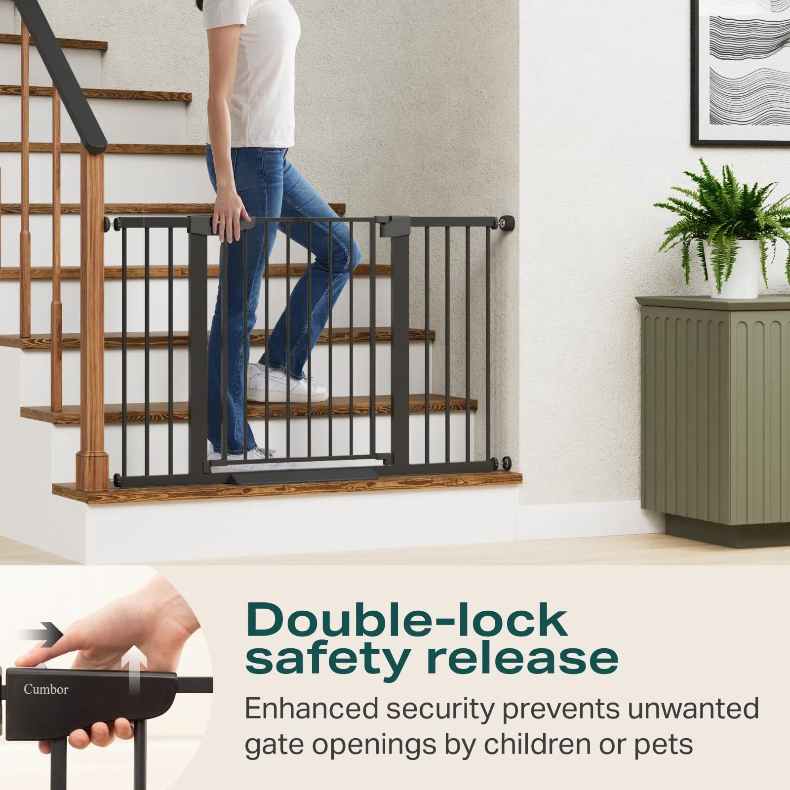 Cumbor 46 & 51.5-Inch Extra Wide Baby Gate with Auto Close - Walk Through Dog Gate for Home Safety, Stairs, and Doorways | Perfect for Childproofing and Pet Containment