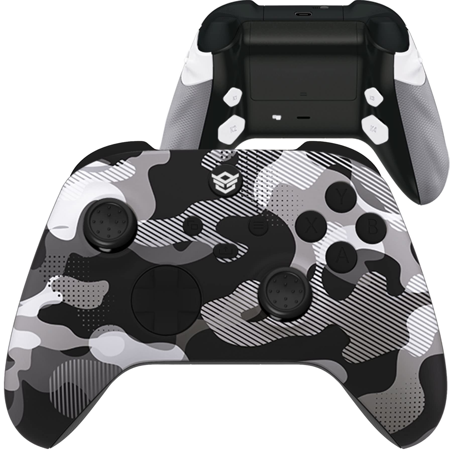 HexGaming ADVANCE 4 Modded Xbox Controller with Back Buttons, Interchangeable Joysticks & Triggers - Black White Camouflage Design for Competitive Gaming & FPS Shooters