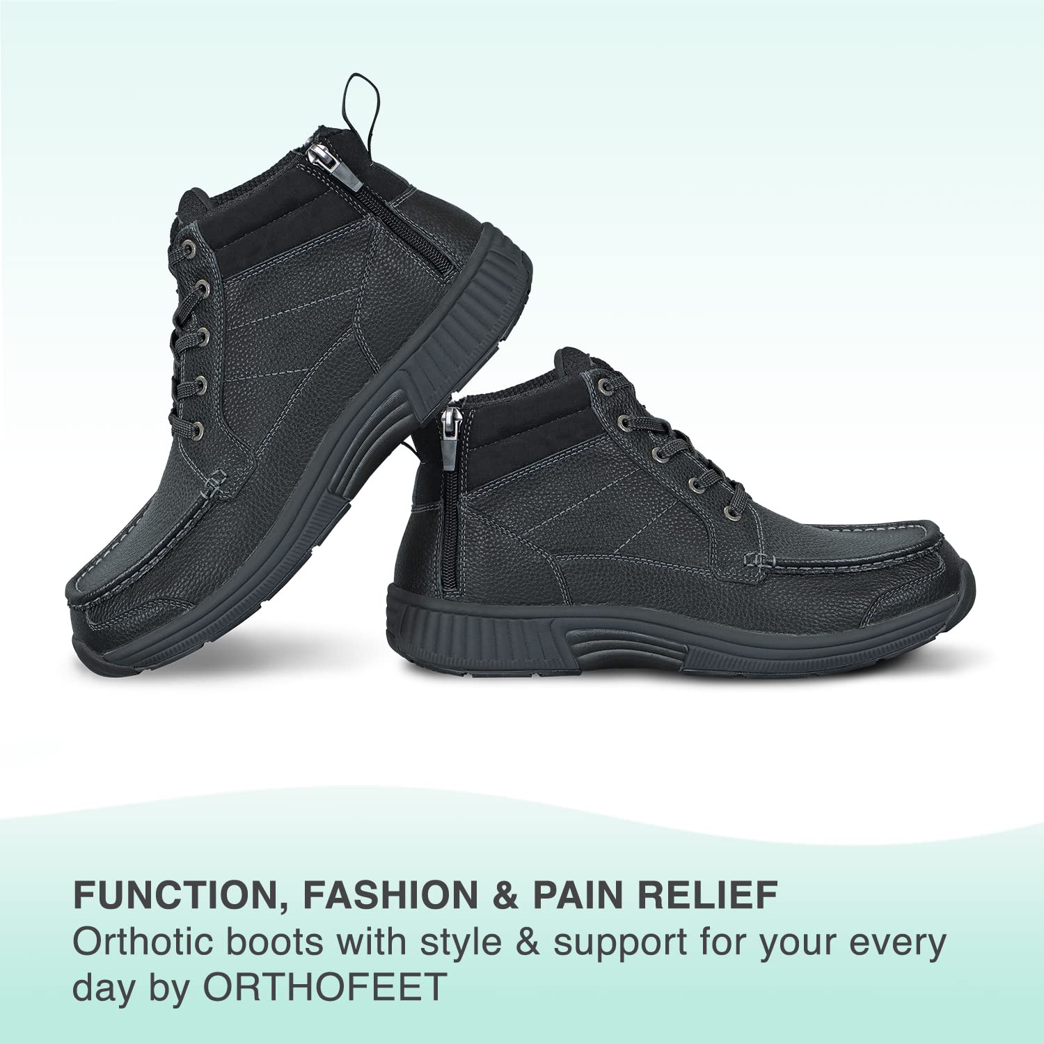 Orthofeet Men's Orthopedic Leather Ryder Boots - Comfortable & Supportive Diabetic Shoes for Walking, Hiking & Work - Wide Width Available