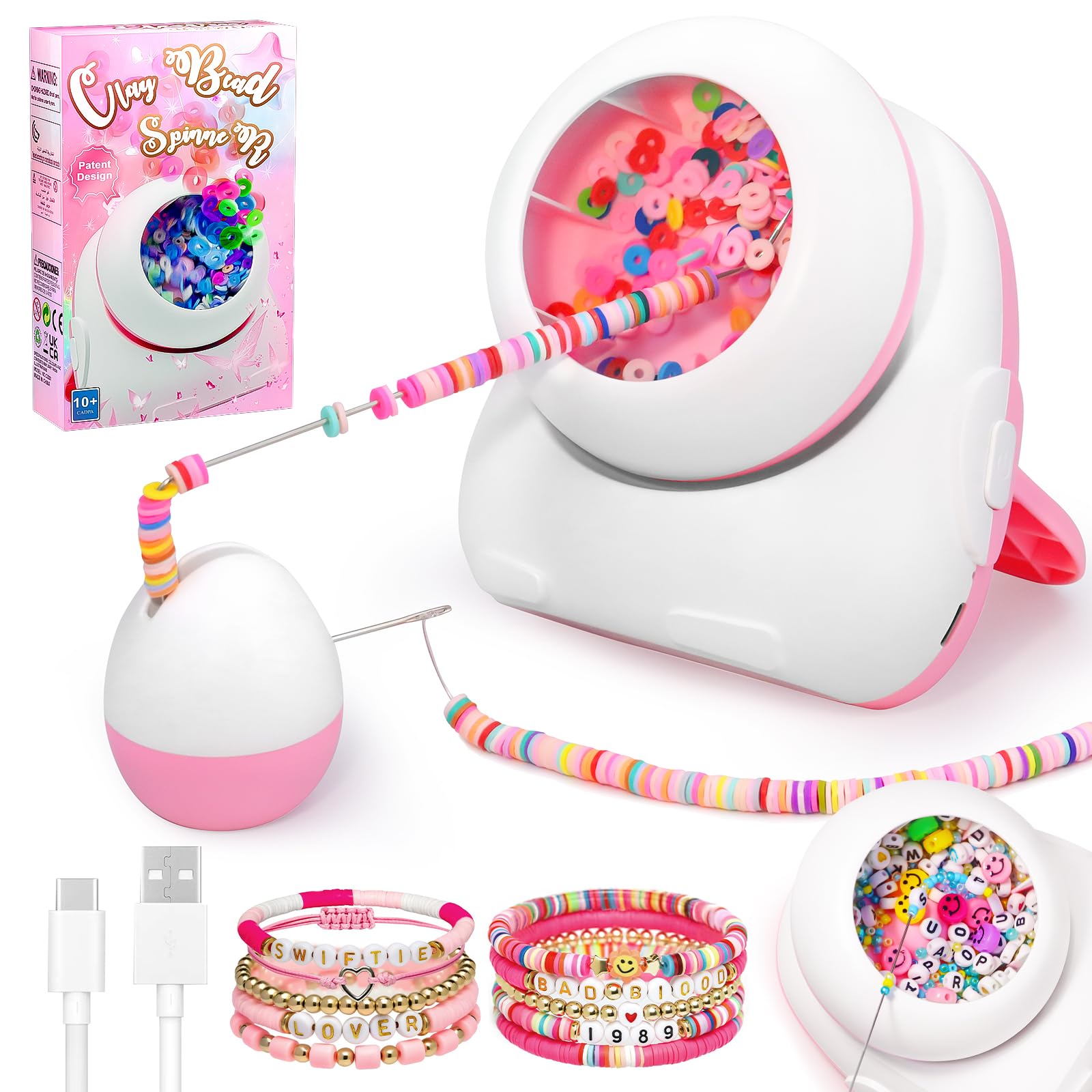 2-in-1 Cordless Electric Bead Spinner for Jewelry Making - Clay & Seed Bead Spinner Tool for Bracelets, Necklaces & DIY Crafts (Pink, Includes Beads) - Perfect for Jewelry Artists, Hobbyists & Gift Making